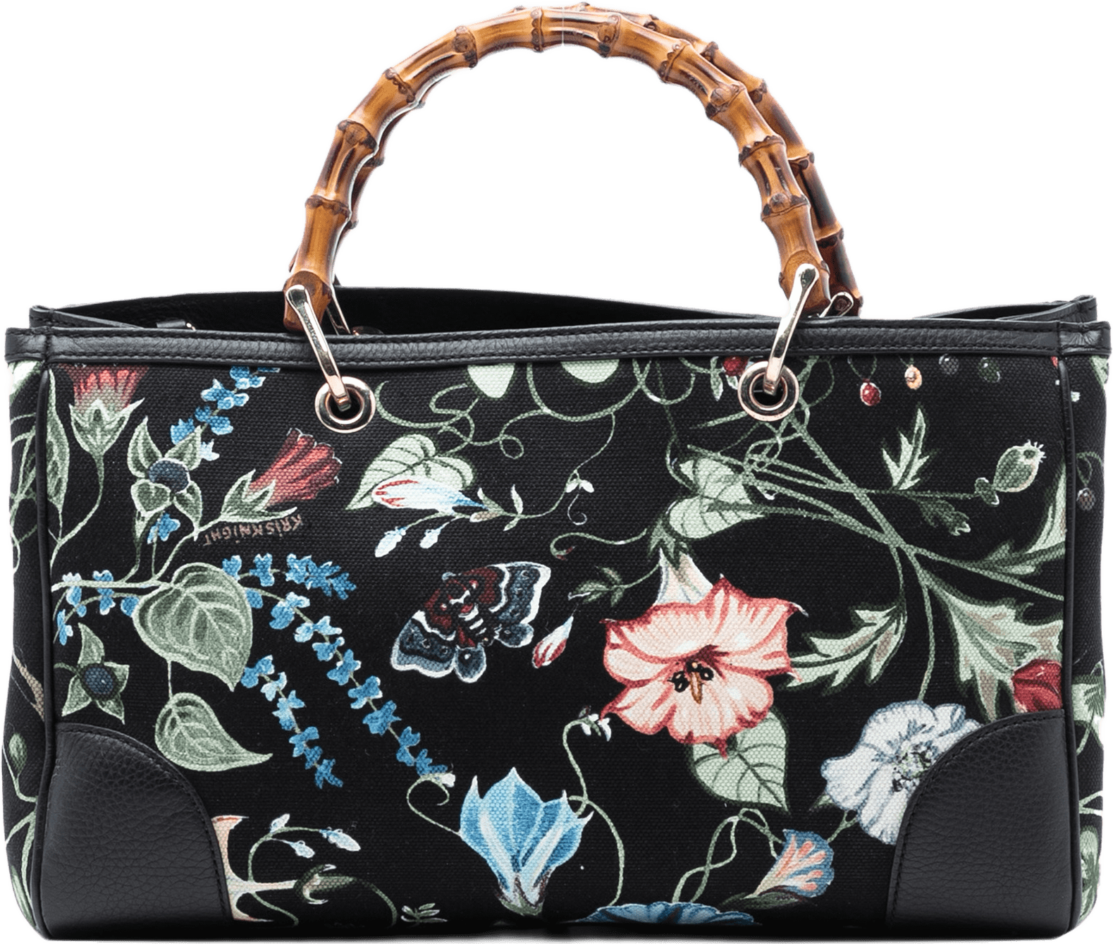 Gucci Medium Canvas Flora Knight Bamboo Shopper Satchel, från Luxclusif, i färgen black.