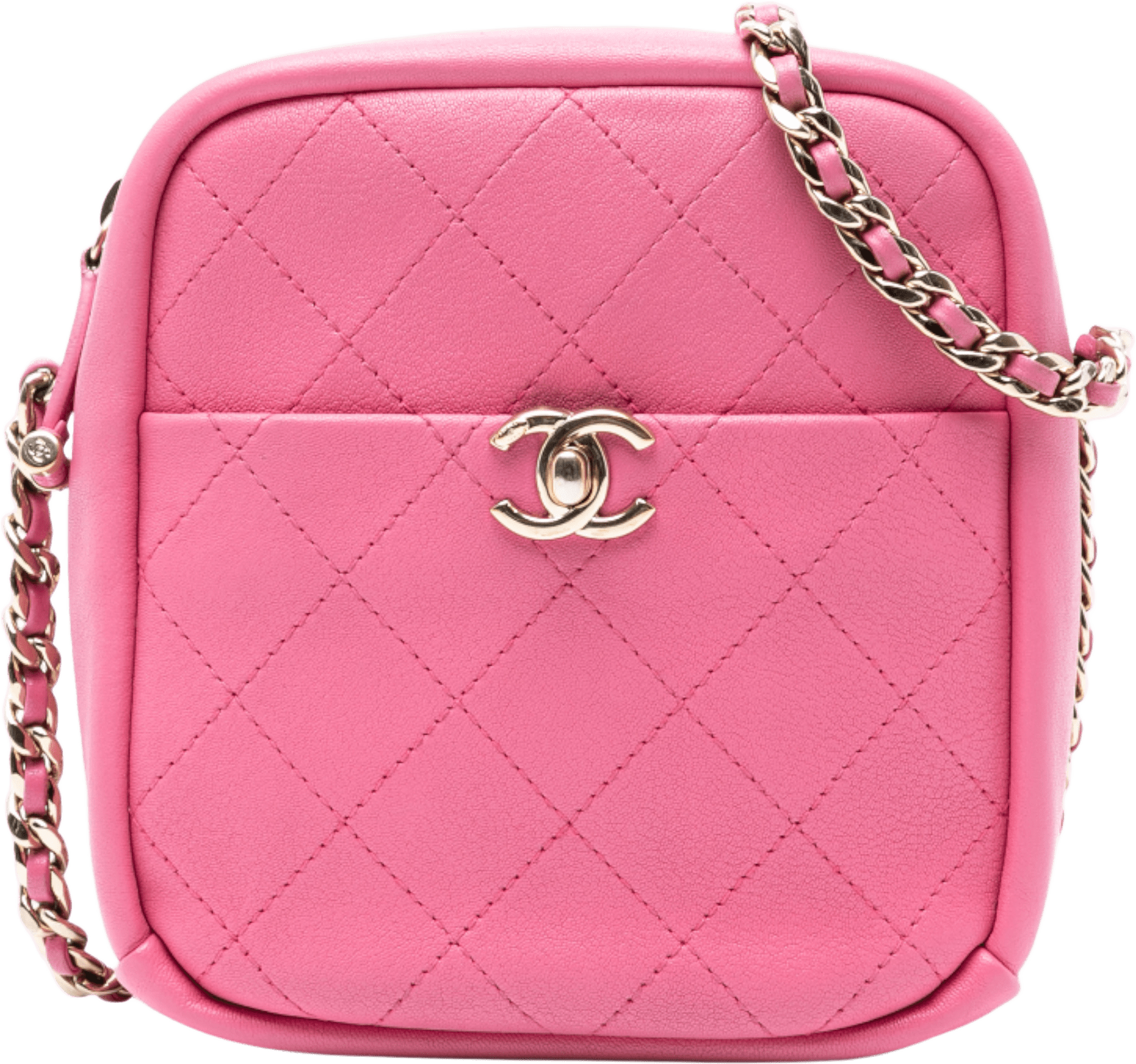 Chanel Stitched Goatskin Casual Trip North South Camera Case, från Luxclusif, i färgen pink.