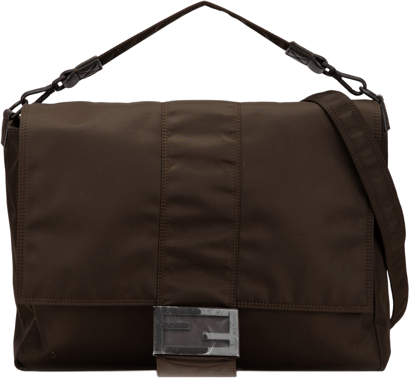 Fendi Large Econyl Nylon Baguette Satchel, från Luxclusif, i färgen dark brown.