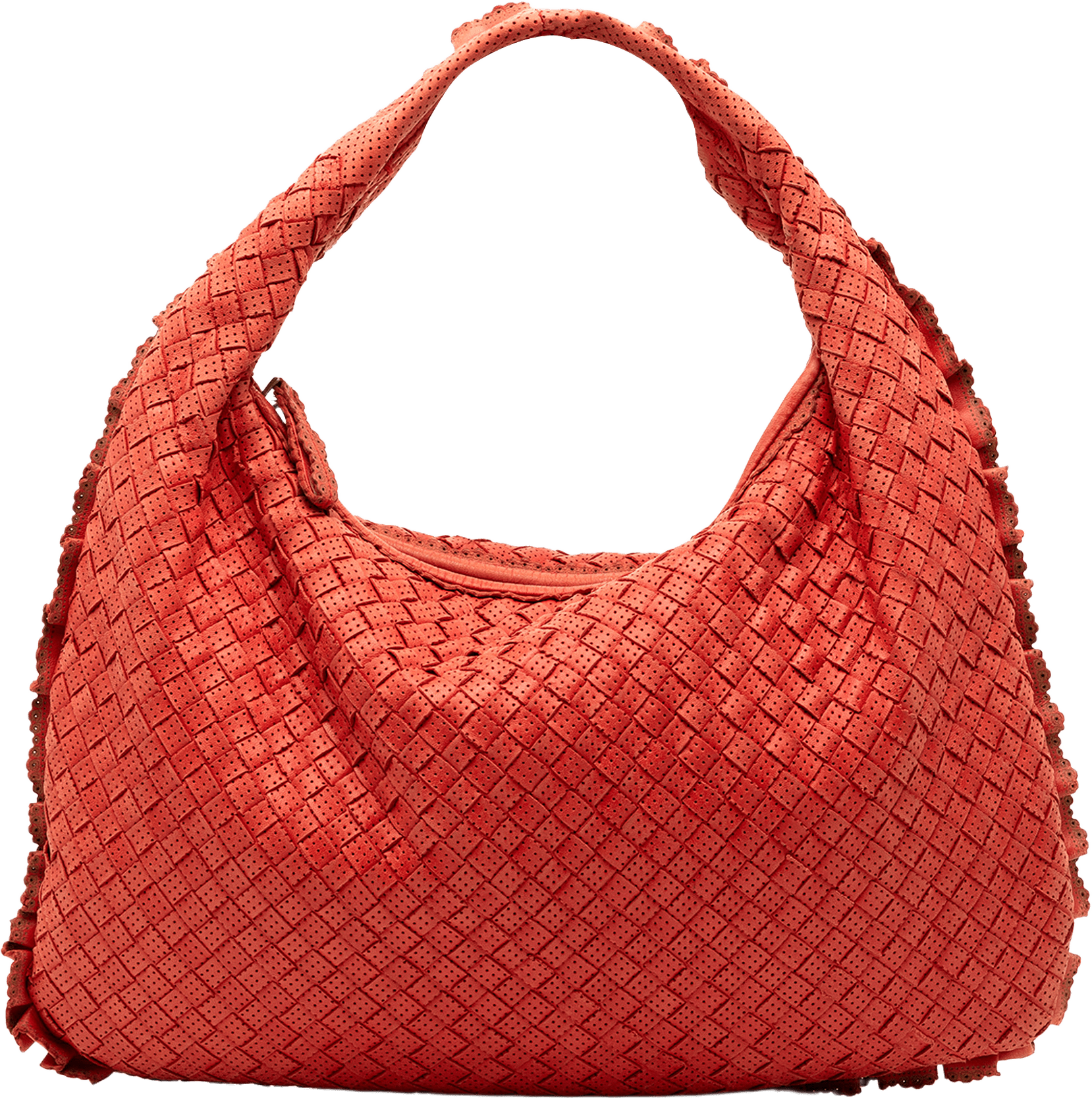 Bottega Veneta Small Perforated Nappa Intrecciato Veneta Hobo, från Luxclusif, i färgen red.