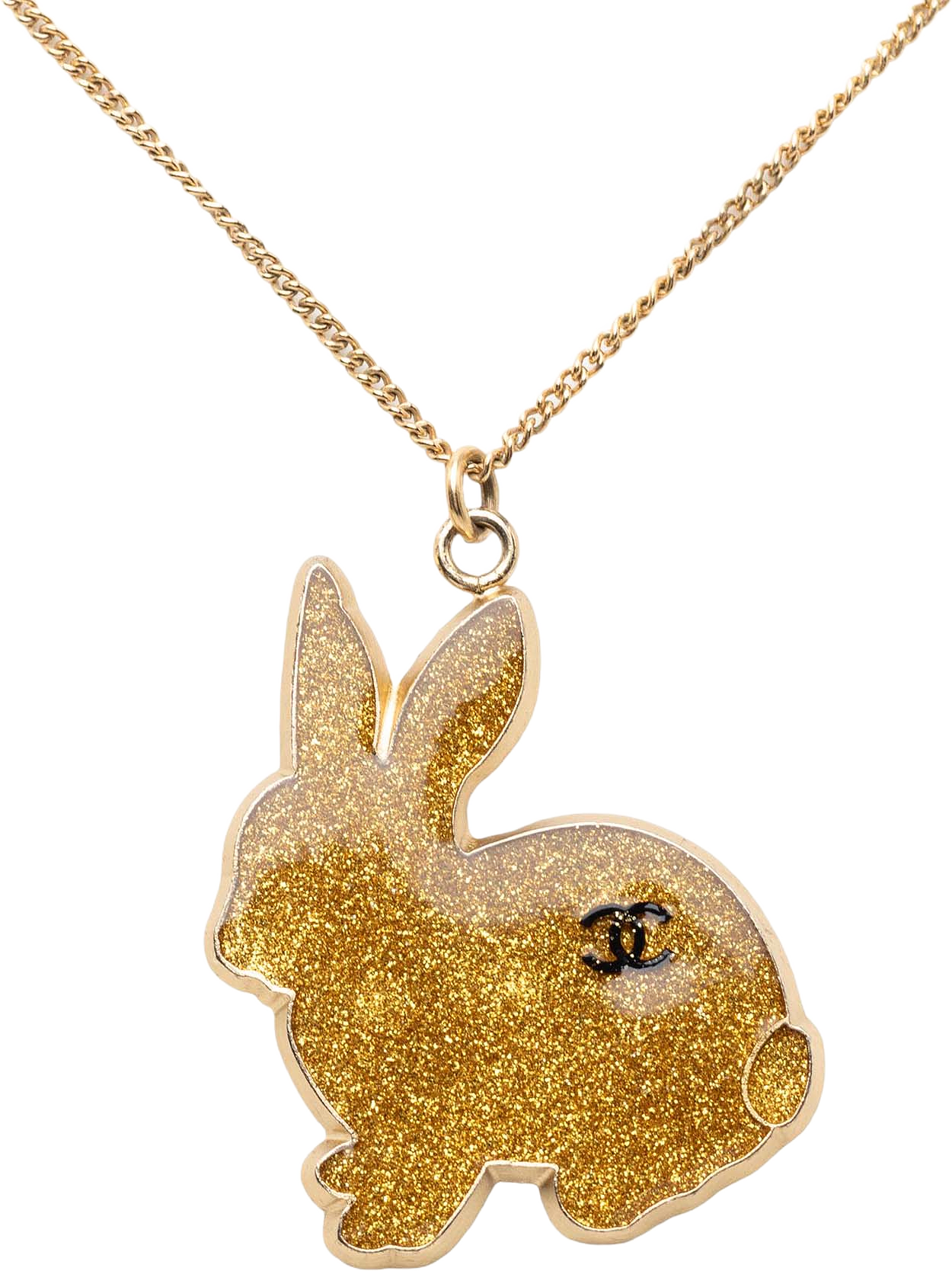 Chanel Cc Gold Plated Resin Rabbit Pendant Necklace, från Luxclusif, i färgen gold.