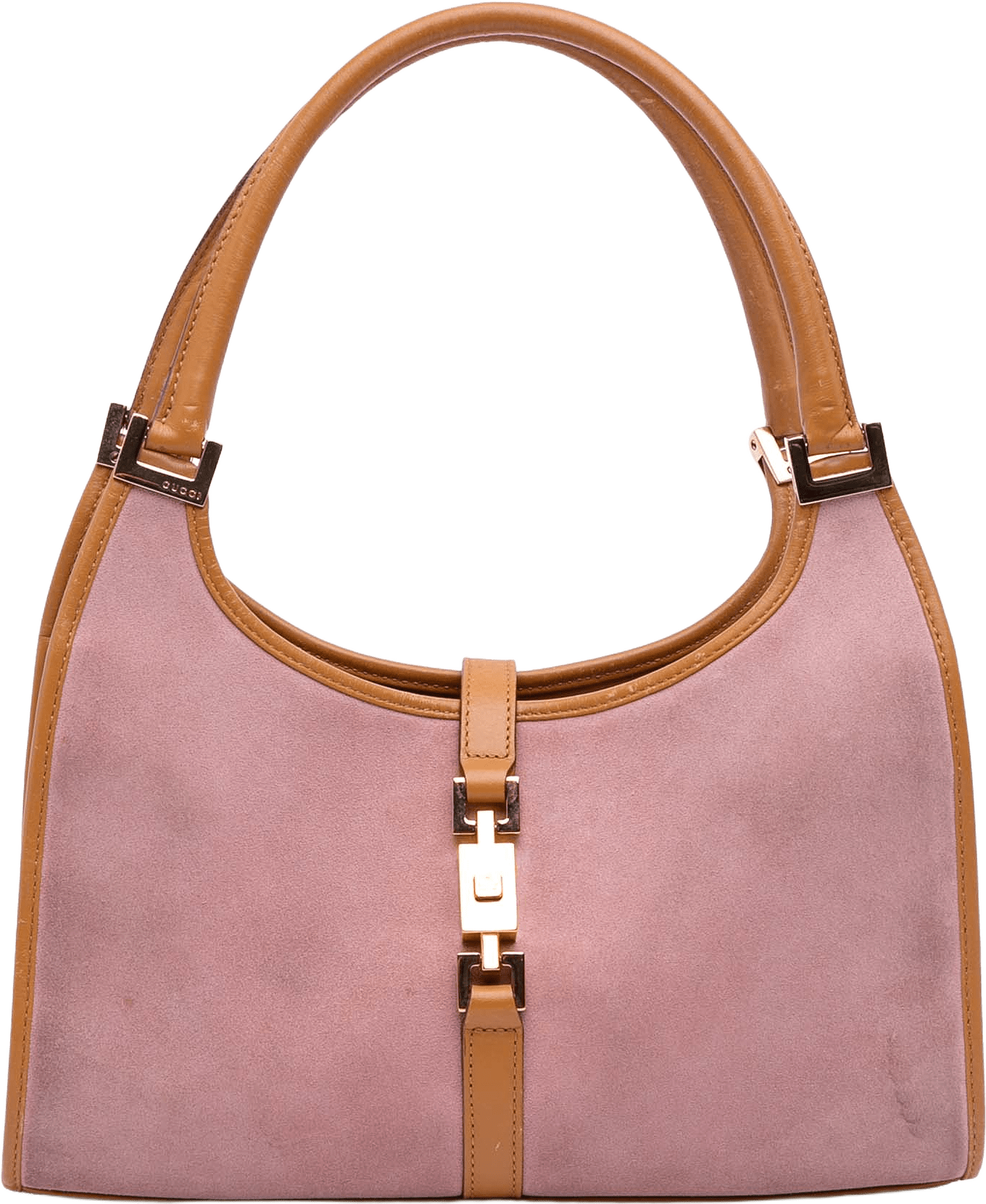 Gucci Suede Jackie Bardot Handbag, från Luxclusif, i färgen pink.