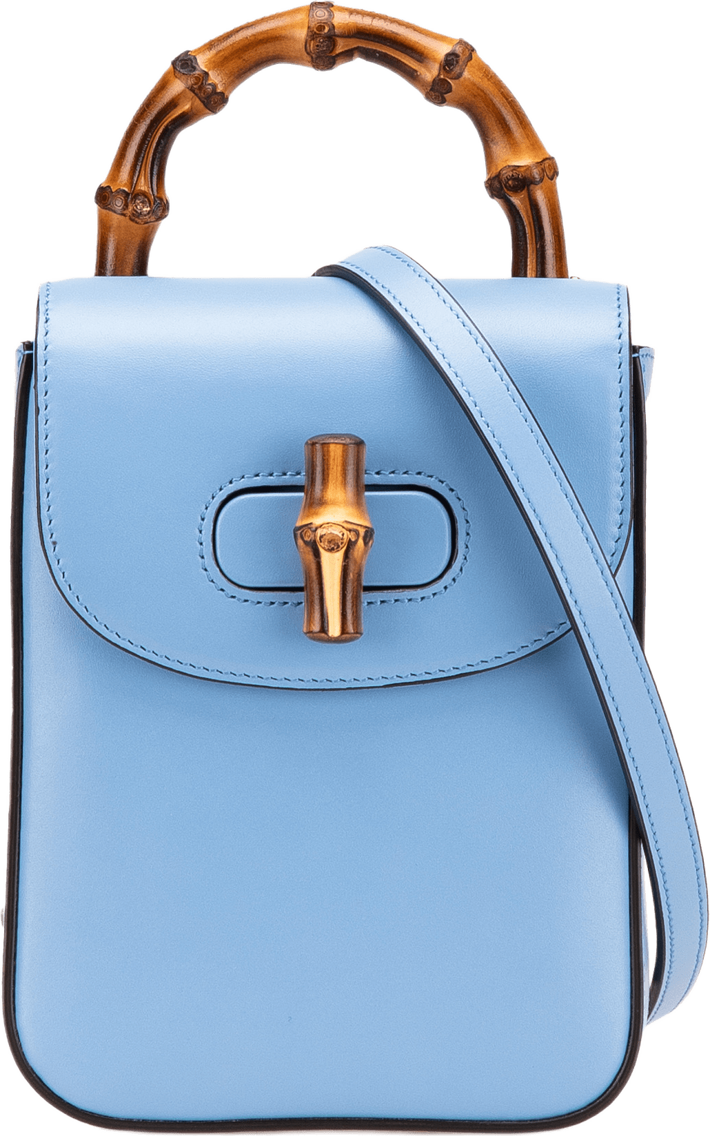 Gucci Mini Calfskin Bamboo Top Handle Bag, från Luxclusif, i färgen light blue.