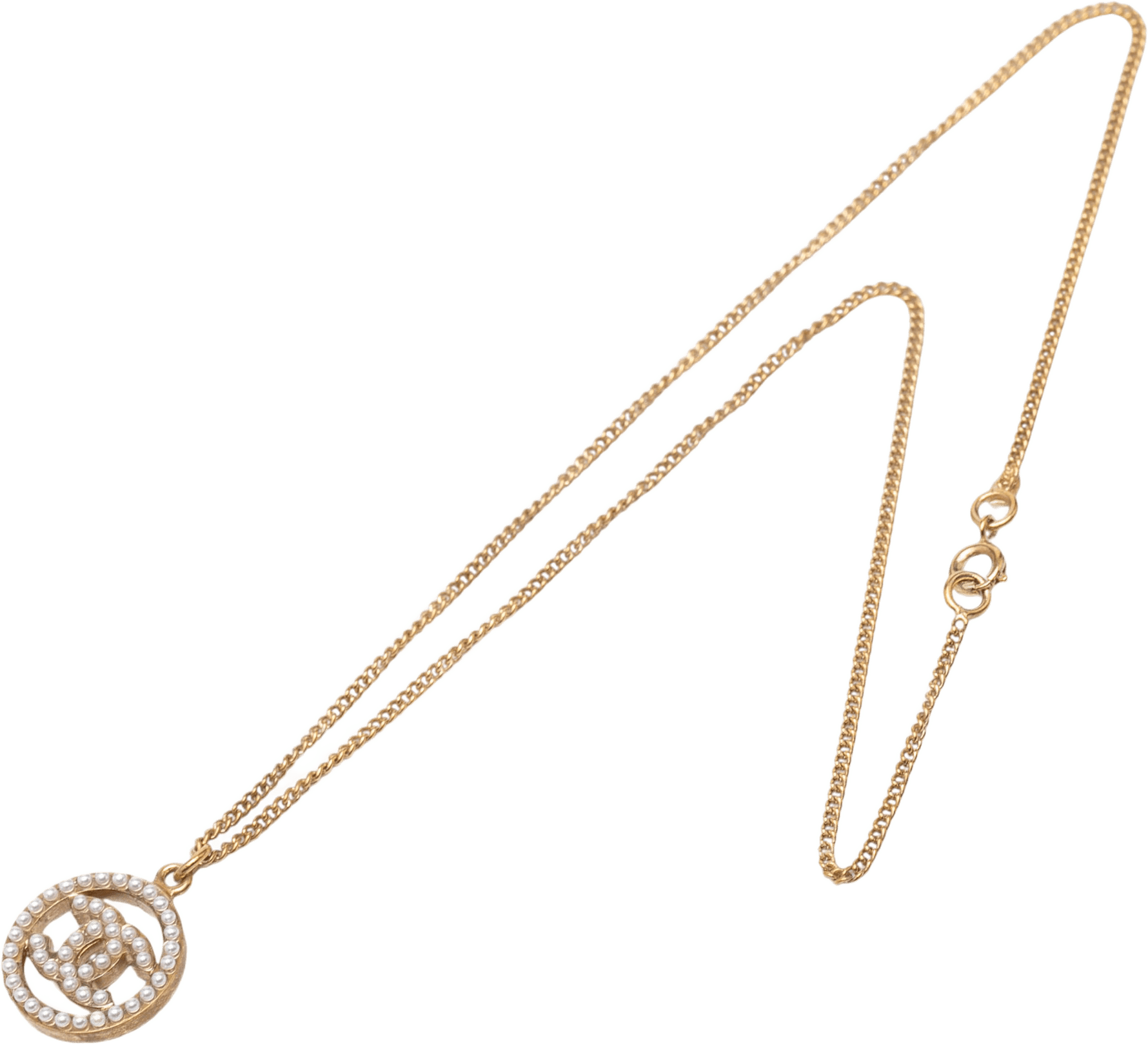 Chanel Gold Plated Cc Faux Pearl Pendant Necklace, från Luxclusif, i färgen gold.