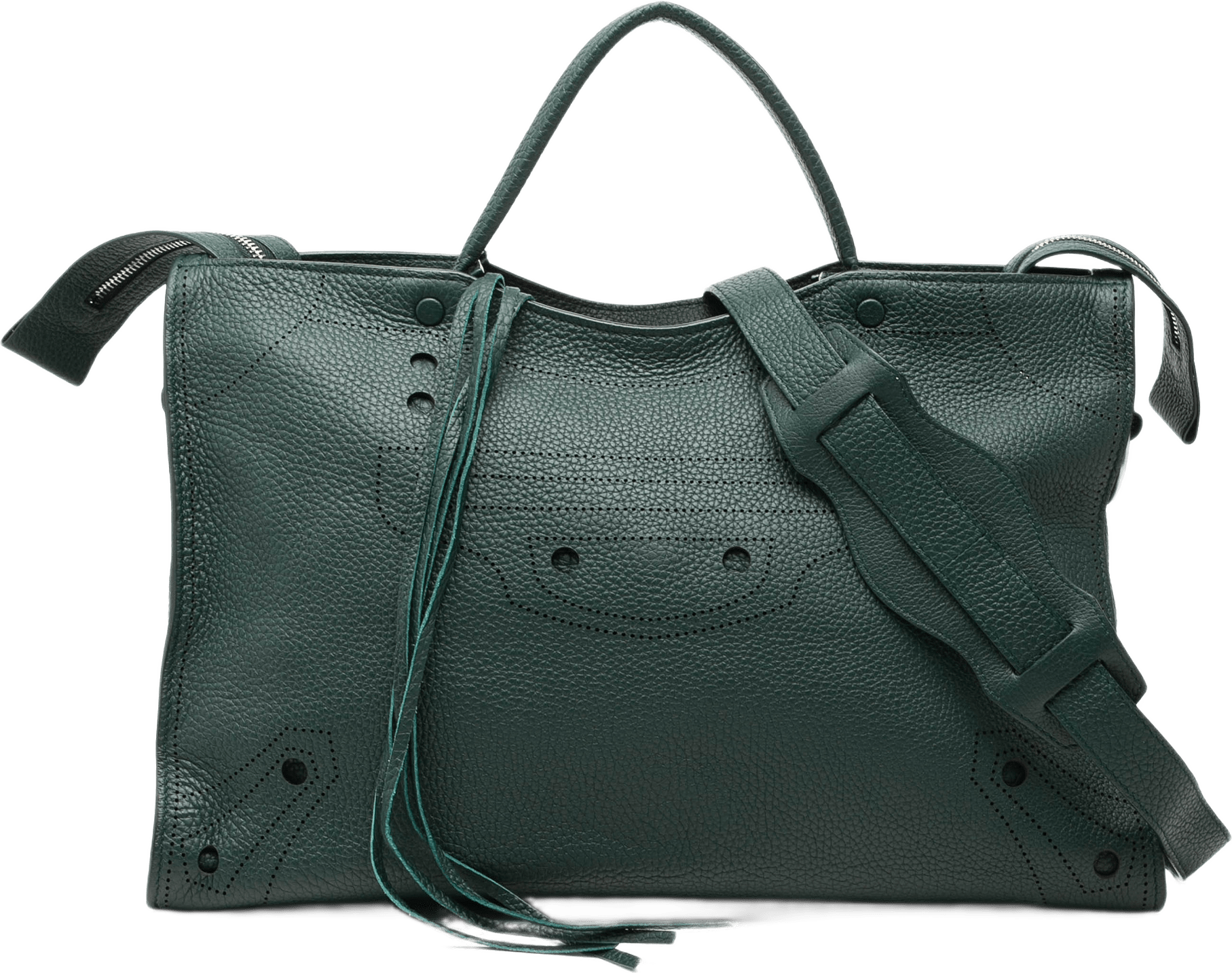 Balenciaga Calfskin Motocross Blackout City Satchel, från Luxclusif, i färgen dark green.