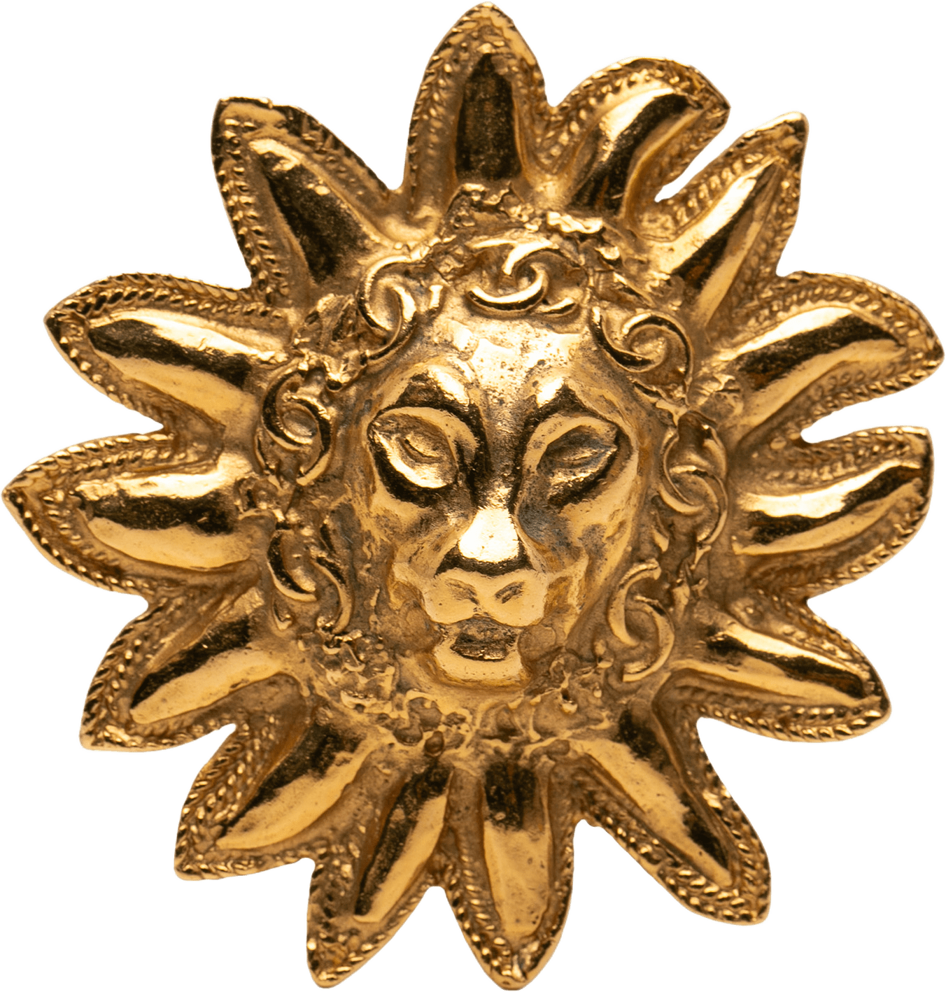 Chanel Gold Plated Cc Lion Sun Brooch, från Luxclusif, i färgen gold.