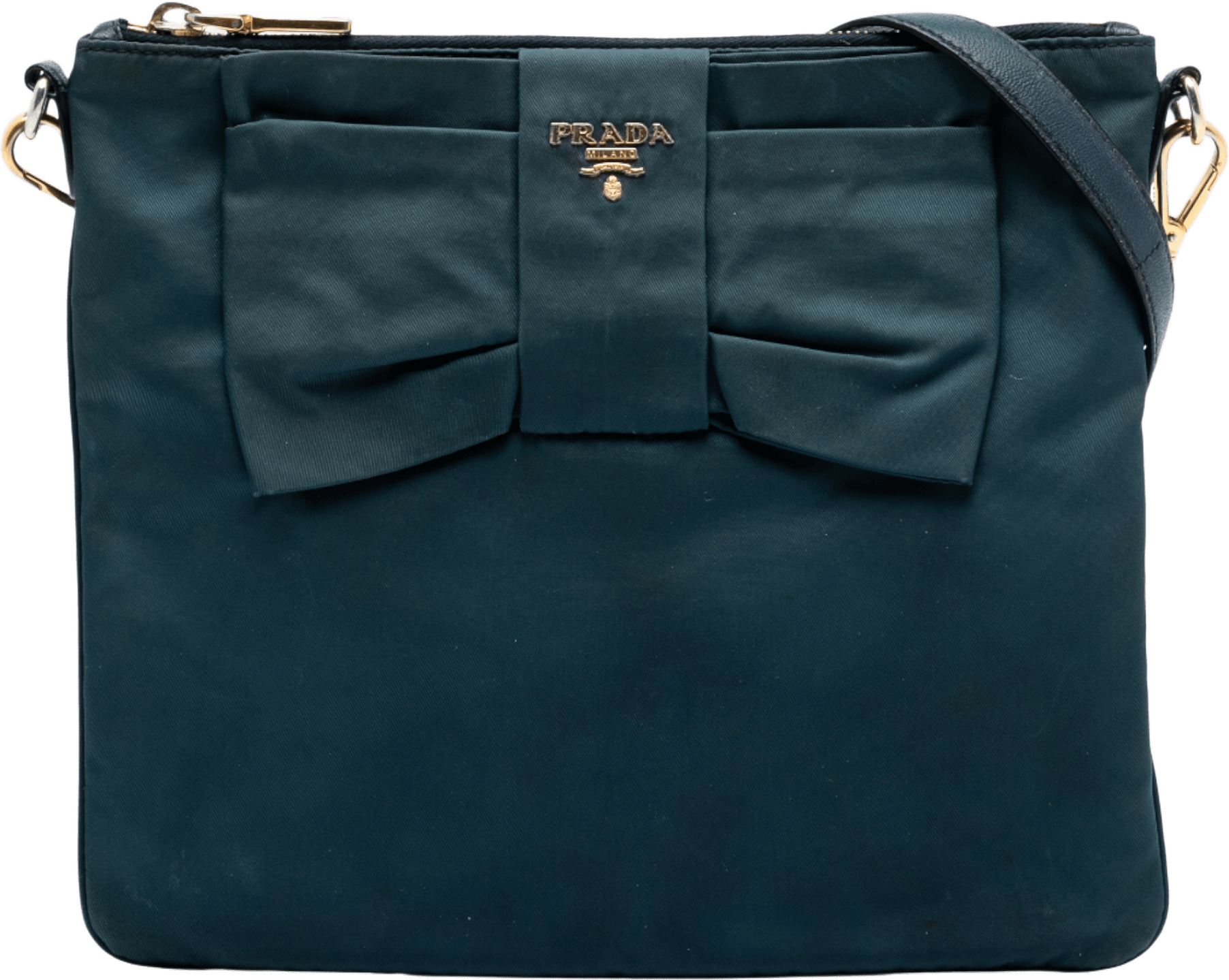 Prada Tessuto Fiocco Bow Crossbody, från Luxclusif, i färgen peacock.