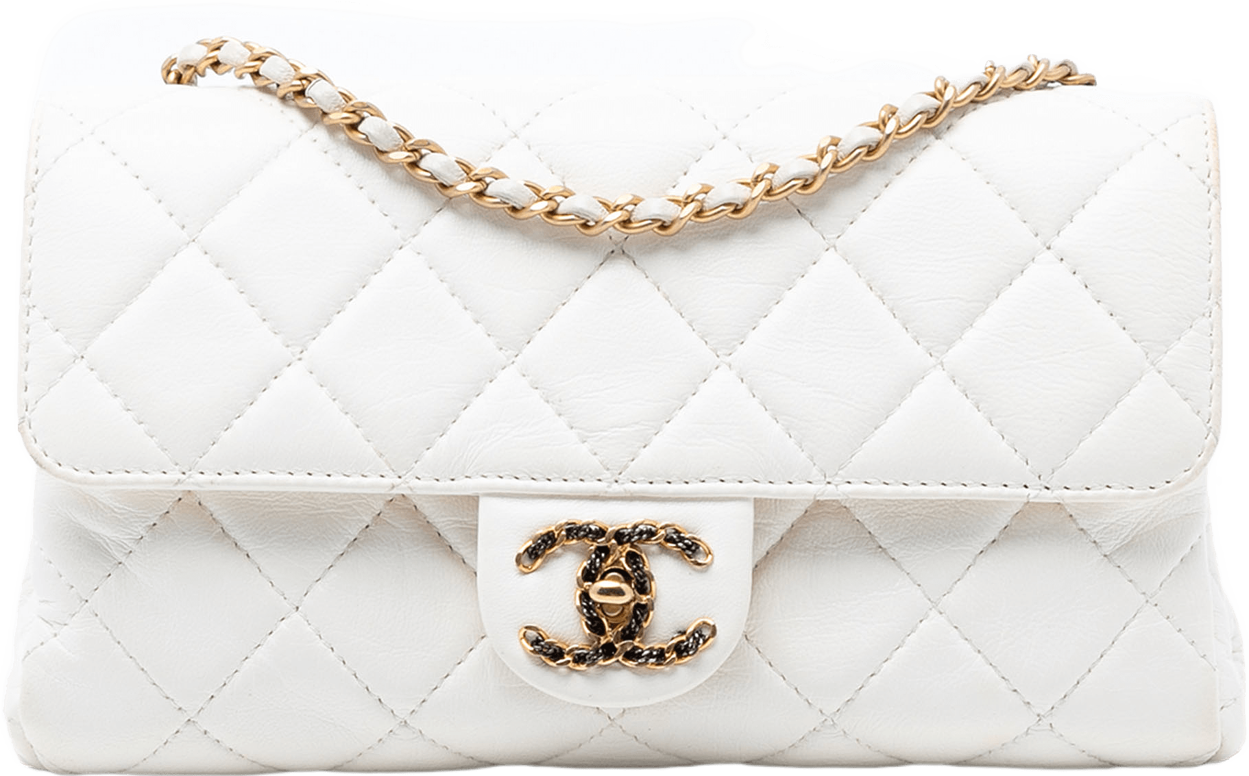 Chanel Small Cc Quilted Aged Calfskin Accordion Flap, från Luxclusif, i färgen ivory.