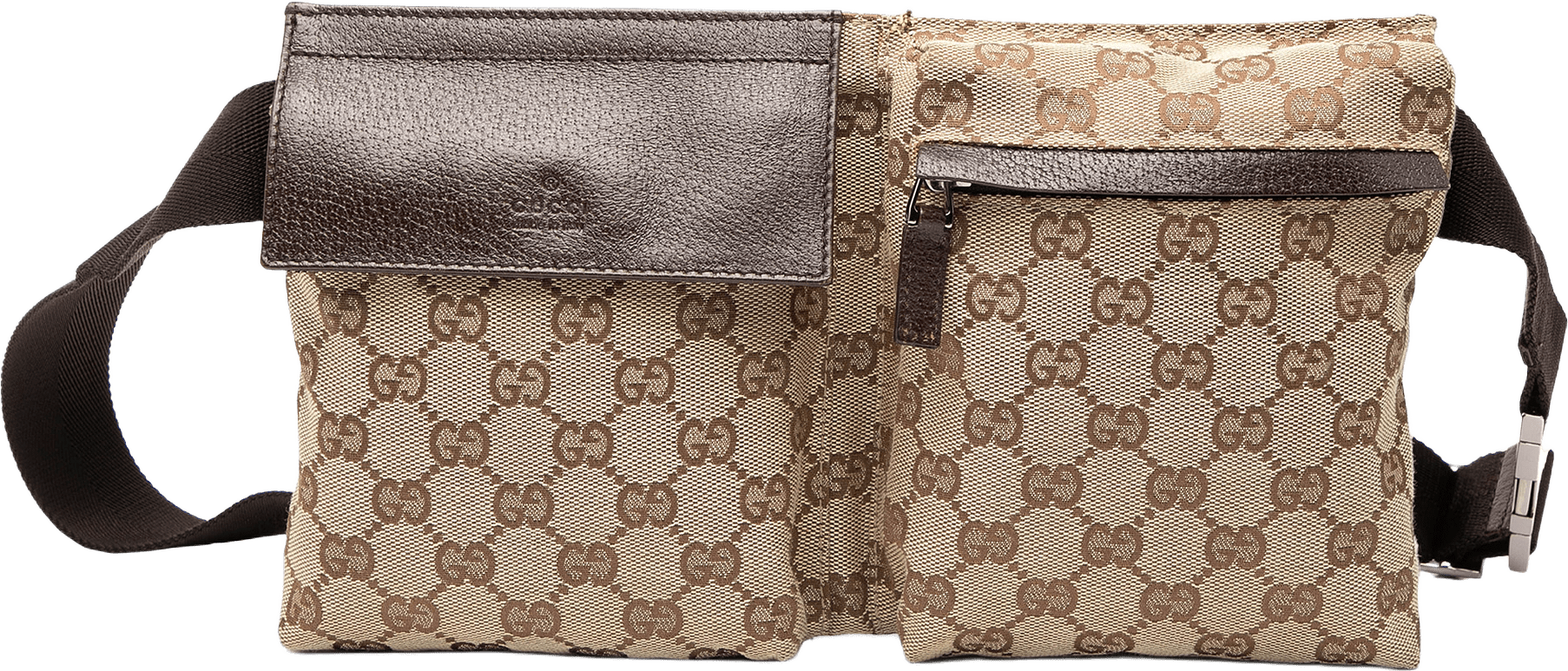 Gucci Gg Canvas Double Pocket Belt Bag, från Luxclusif, i färgen beige.