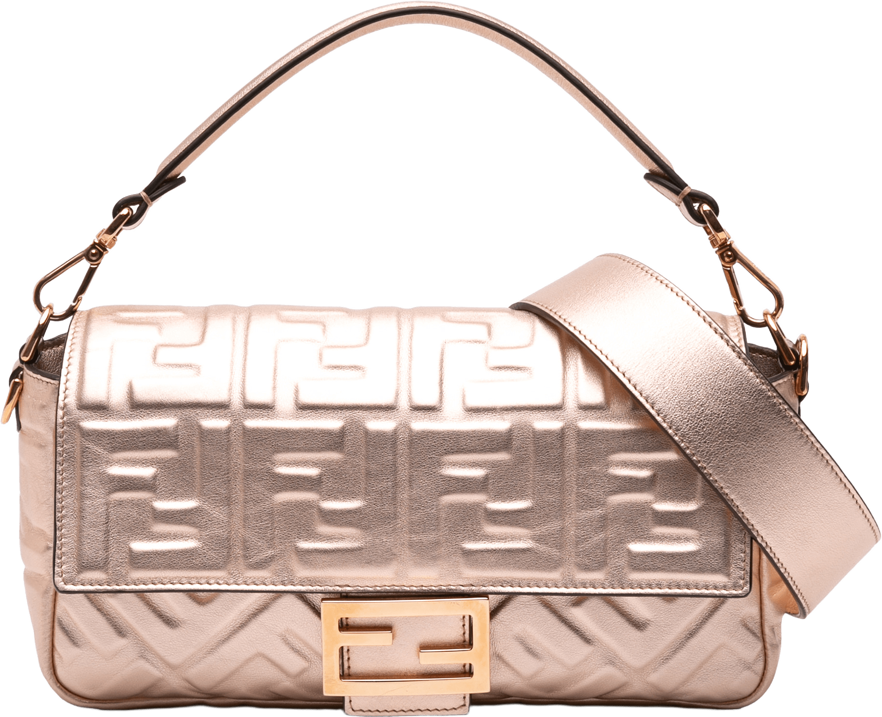 Fendi Zucca Embossed Leather Baguette Satchel, från Luxclusif, i färgen gold.