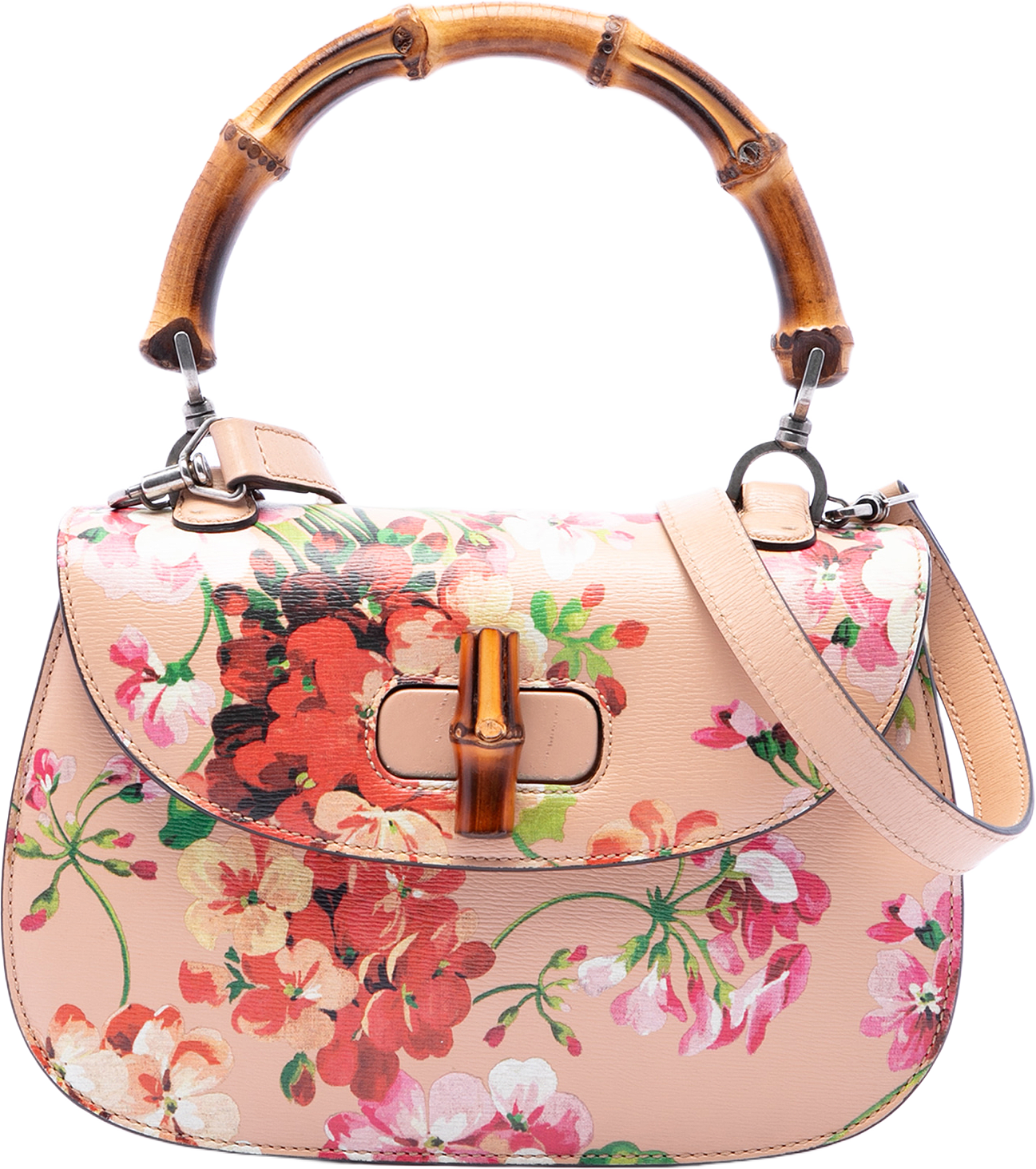 Gucci Medium Calfskin Blooms Bamboo Top Handle Bag, från Luxclusif, i färgen pink.