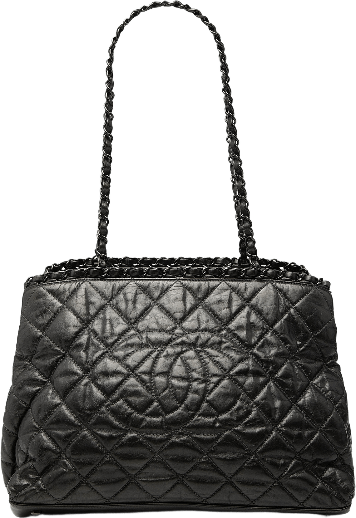 Chanel Small Quilted Calfskin Chain Me Tote, från Luxclusif, i färgen black.
