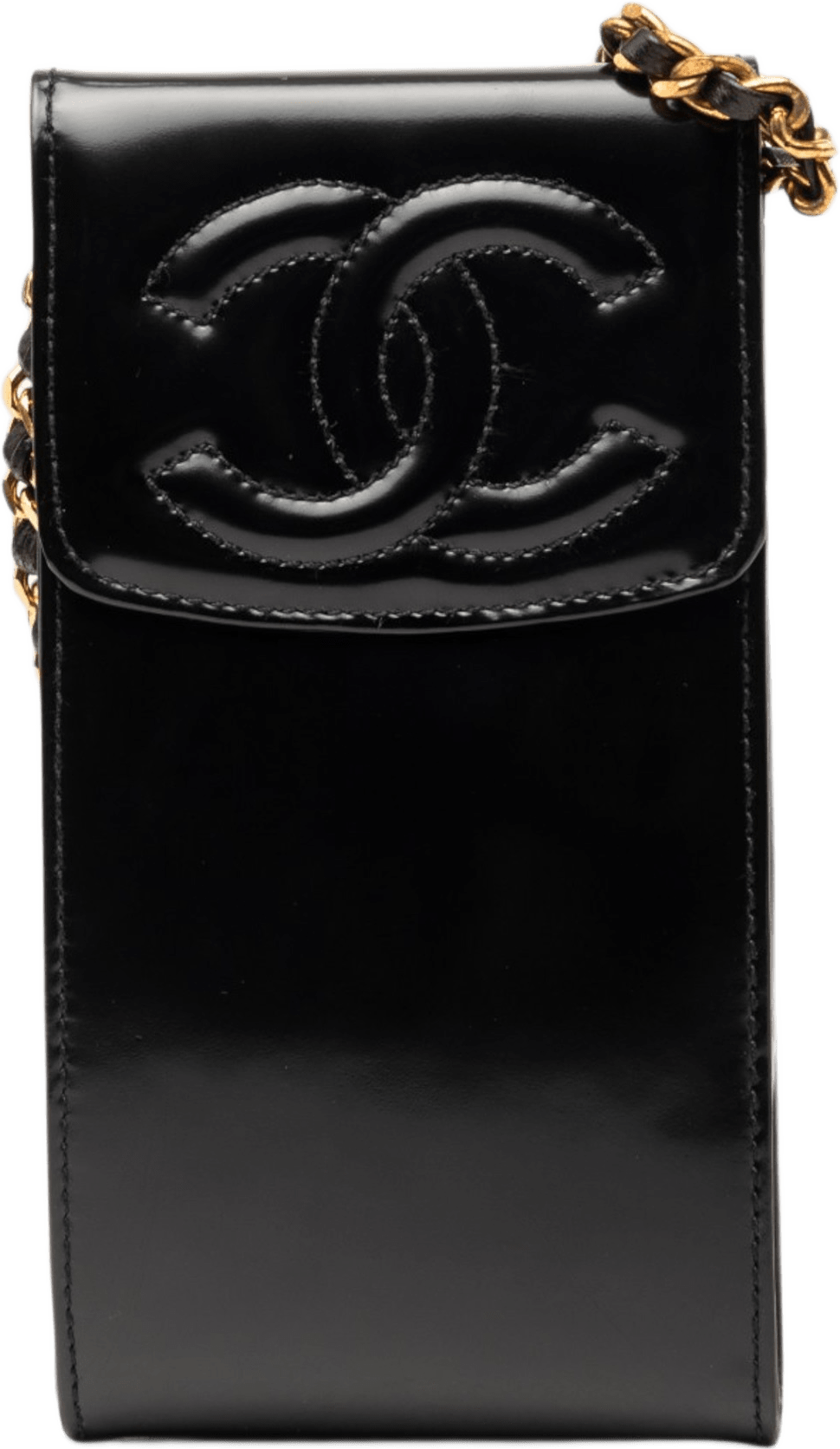 Chanel Cc Patent Phone Holder Crossbody, från Luxclusif, i färgen black.
