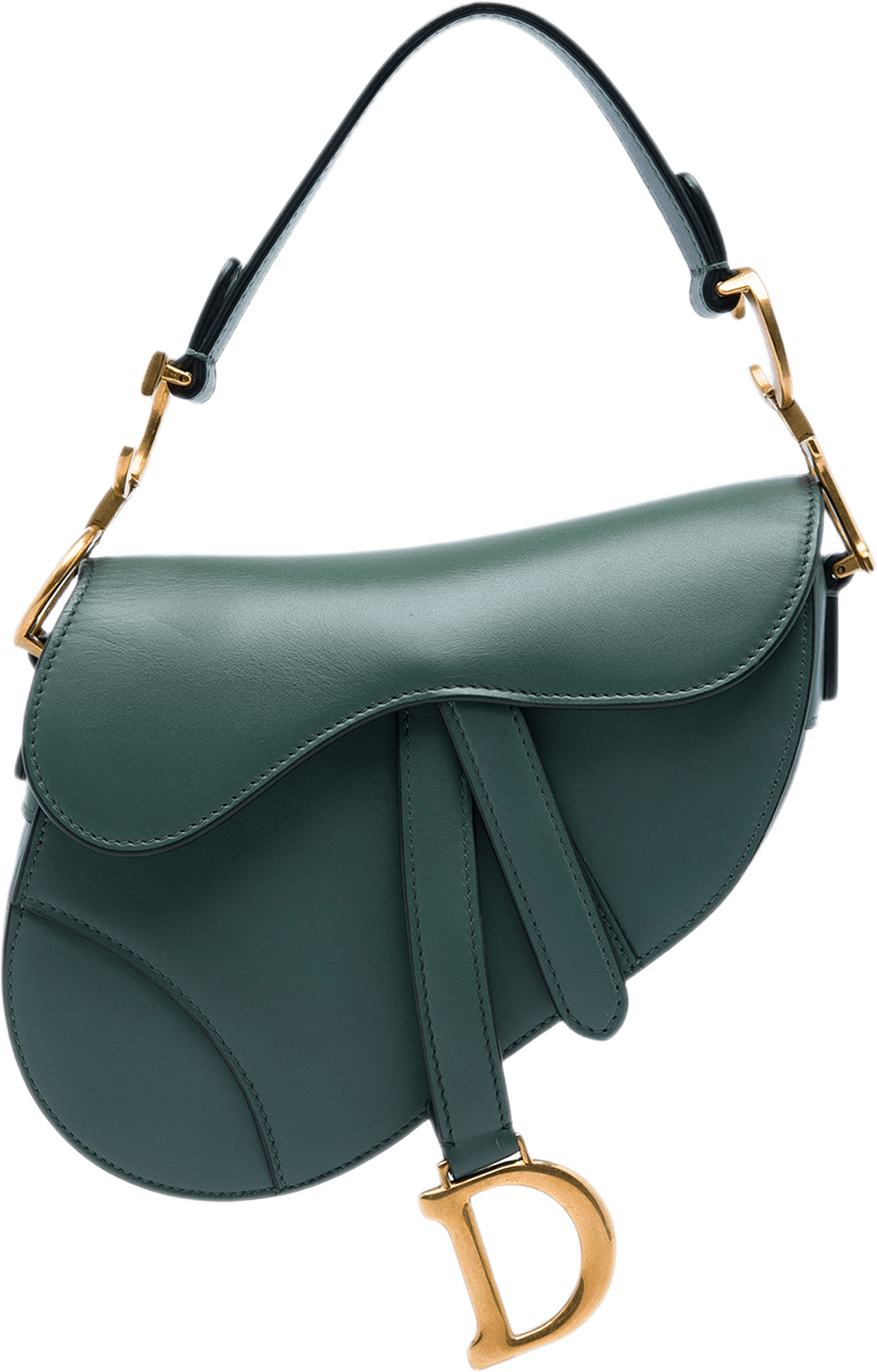 Dior Mini Smooth Calfskin Saddle Bag, från Luxclusif, i färgen grön.