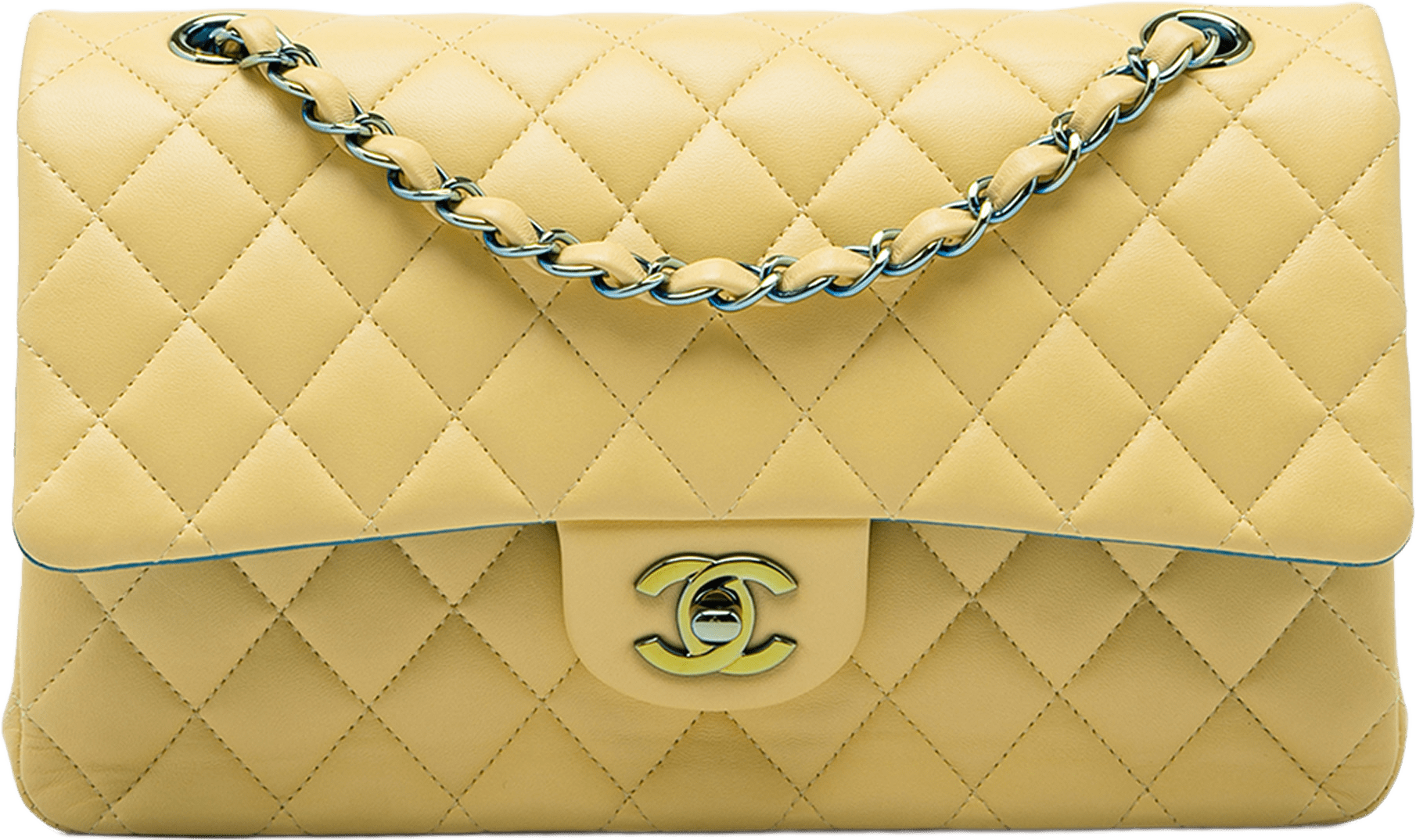 Chanel Medium Classic Lambskin Double Flap, från Luxclusif, i färgen gul.