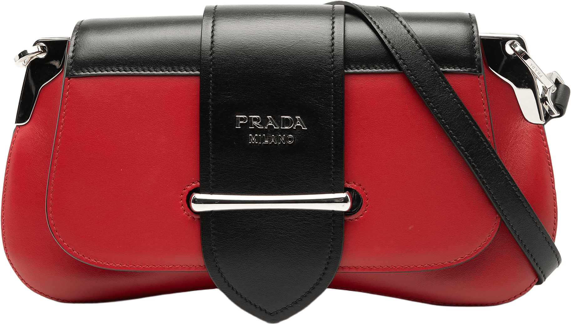 Prada Bicolor City Calf Sidonie Satchel, från Luxclusif, i färgen red.
