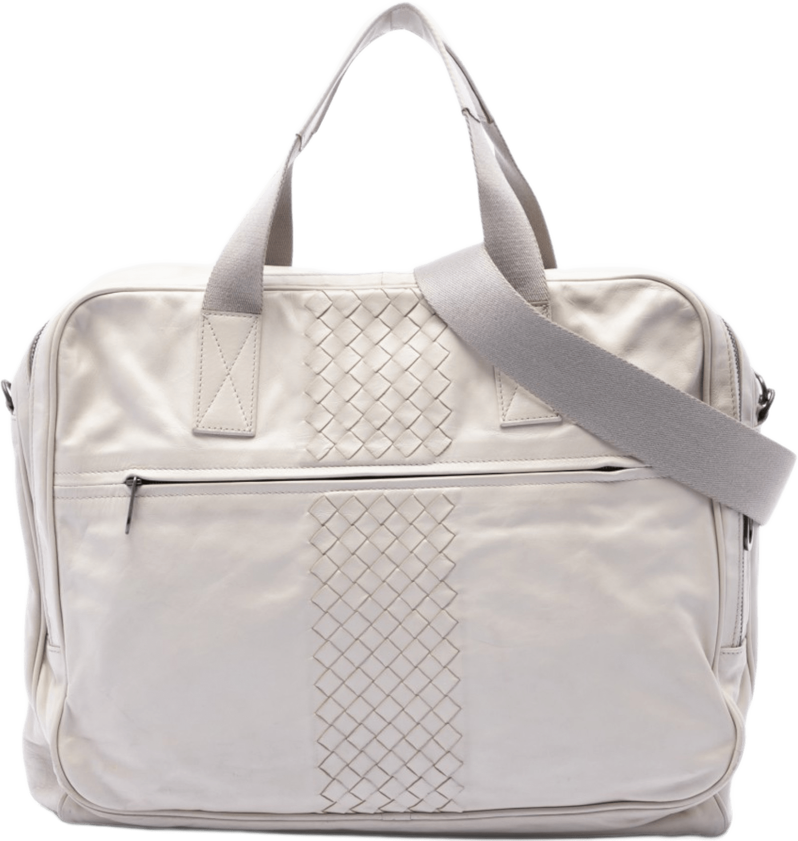 Bottega Veneta Intrecciato Trimmed Nappa Business Bag, från Luxclusif, i färgen off white.