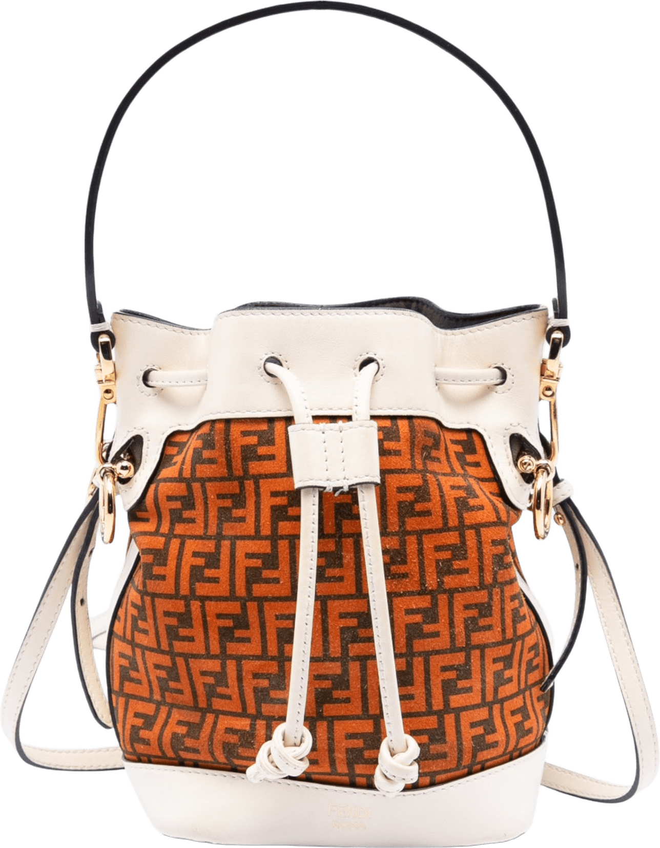 Fendi Mini Zucca Suede Mon Tresor Bucket Bag, från Luxclusif, i färgen orange.