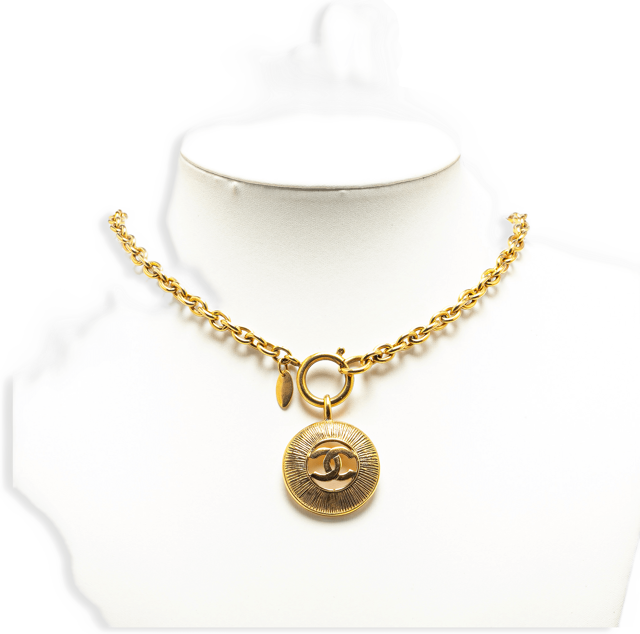 Chanel Gold Plated Cc Round Pendant Necklace