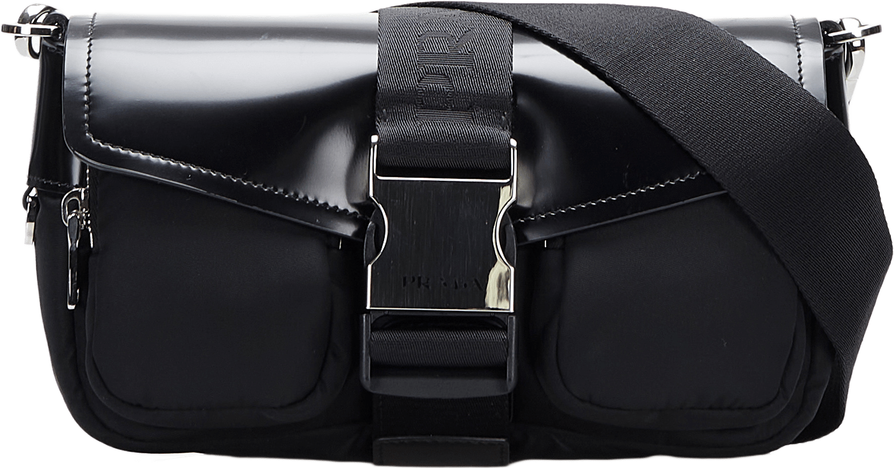 Prada Re-nylon & Spazzolato Pocket Crossbody, från Luxclusif, i färgen black.