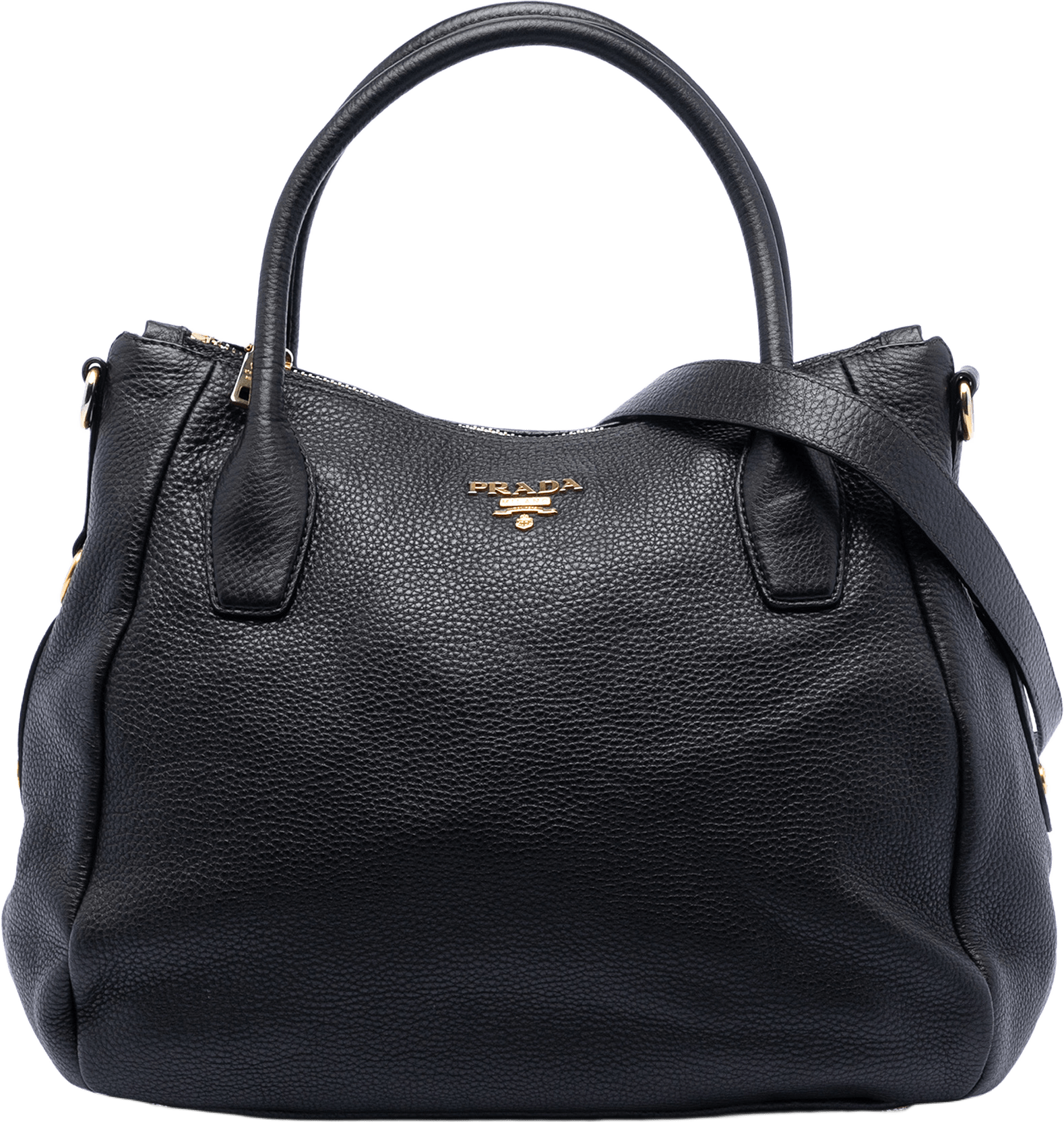 Prada Vitello Daino Zip Top Convertible Tote, från Luxclusif, i färgen black.