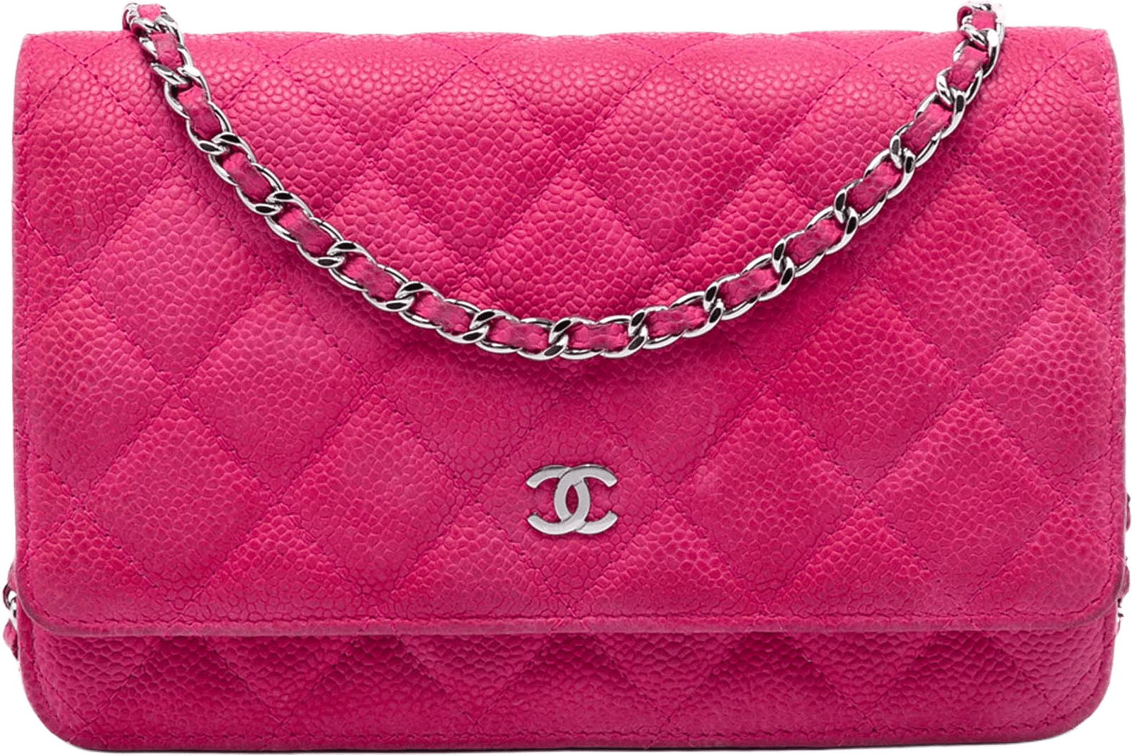 Chanel Cc Quilted Caviar Wallet On Chain, från Luxclusif, i färgen hot pink.