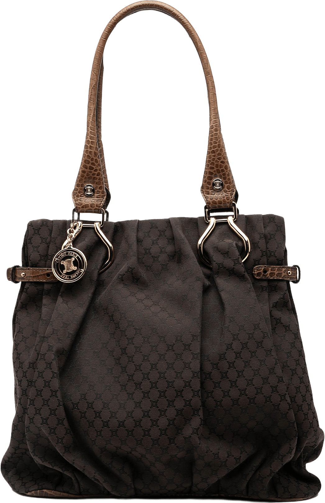 Celine Embossed Leather Trimmed Macadam Canvas Vertical Tote, från Luxclusif, i färgen dark brown.