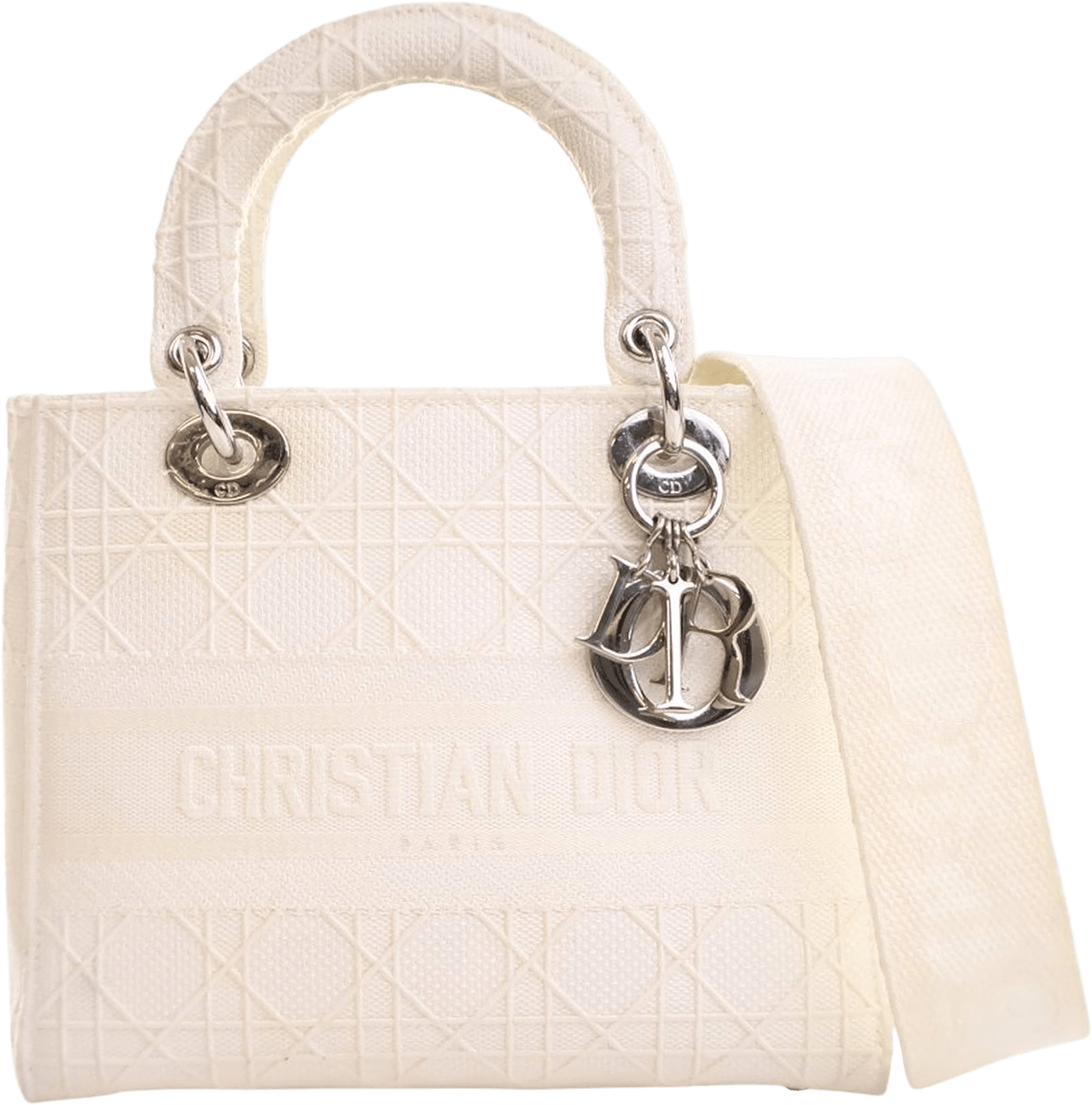 Dior Medium Canvas Cannage Lady D Lite, från Luxclusif, i färgen white.