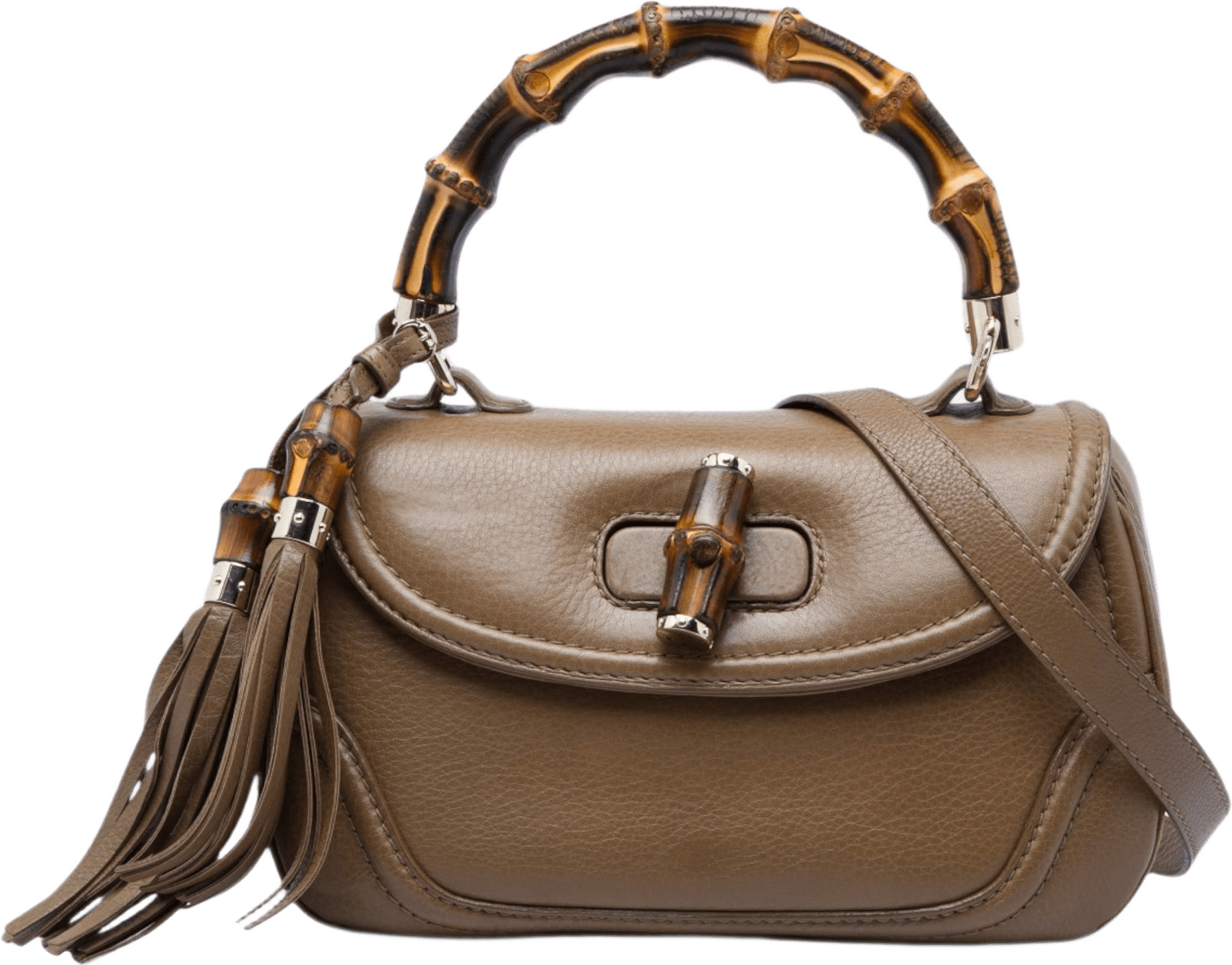 Gucci Medium Calfskin New Bamboo Satchel, från Luxclusif, i färgen brun.