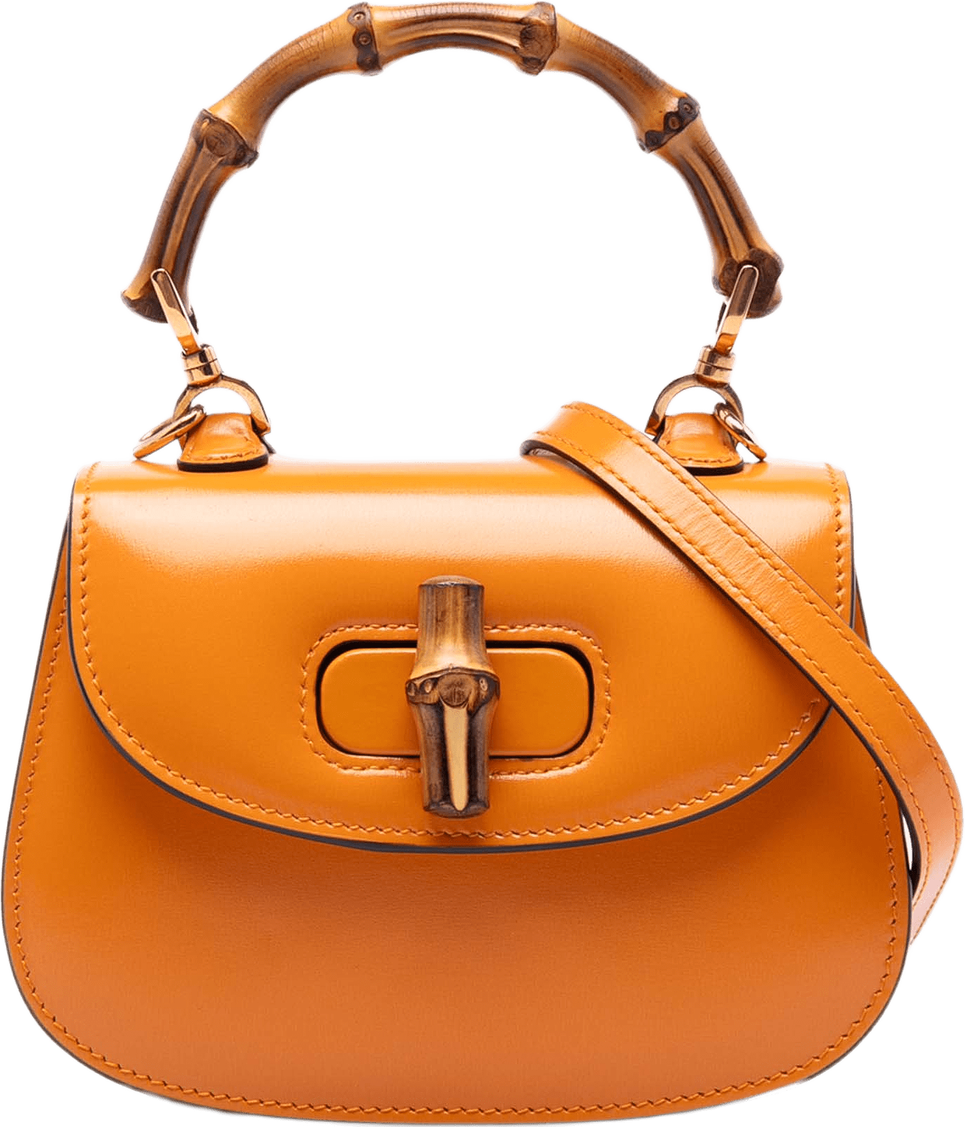 Gucci Mini Calfskin Web 1947 Bamboo Top Handle Bag, från Luxclusif, i färgen orange.