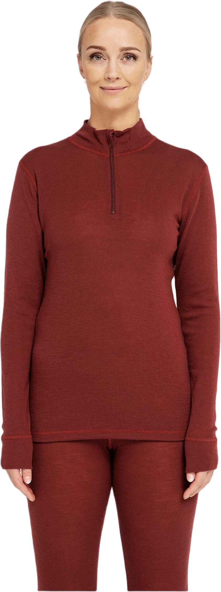 100% Merinoull, Långärmad Tröja Med Dragkedja, Röt, från Dovre, i färgen red.