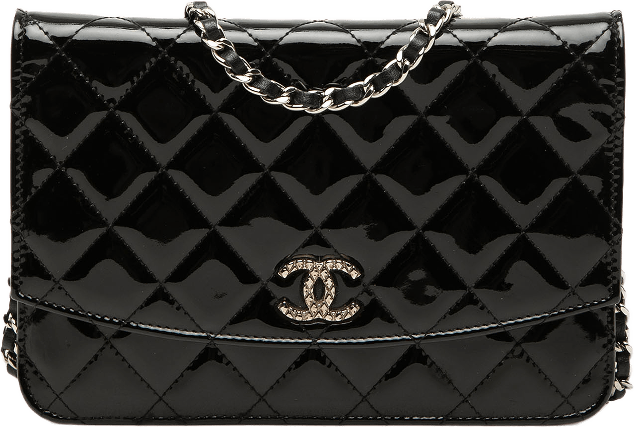 Chanel Cc Quilted Patent Brilliant Wallet On Chain, från Luxclusif, i färgen svart.