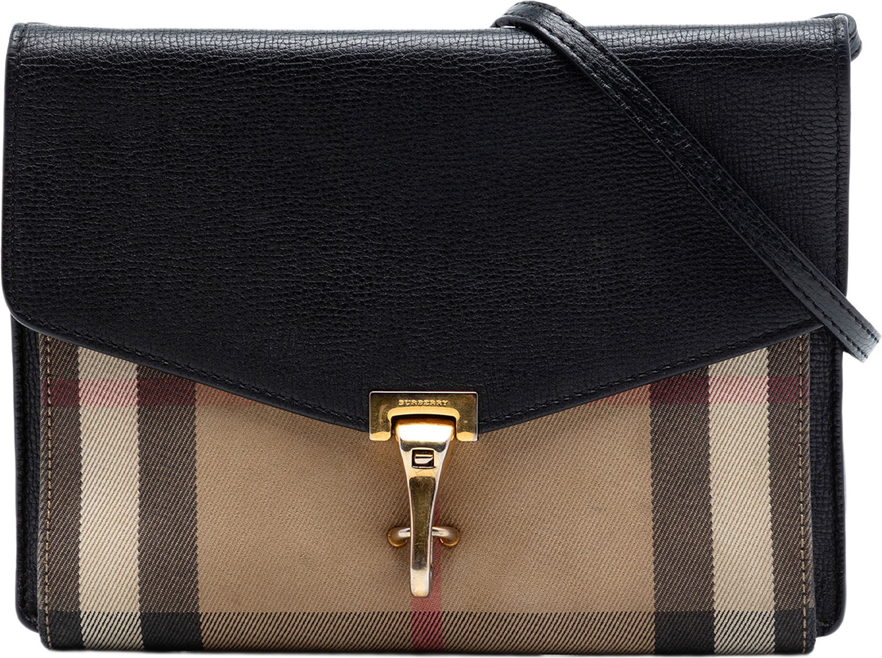 Burberry Small Leather And House Check Canvas Derby Macken Crossbody, från Luxclusif, i färgen svart.