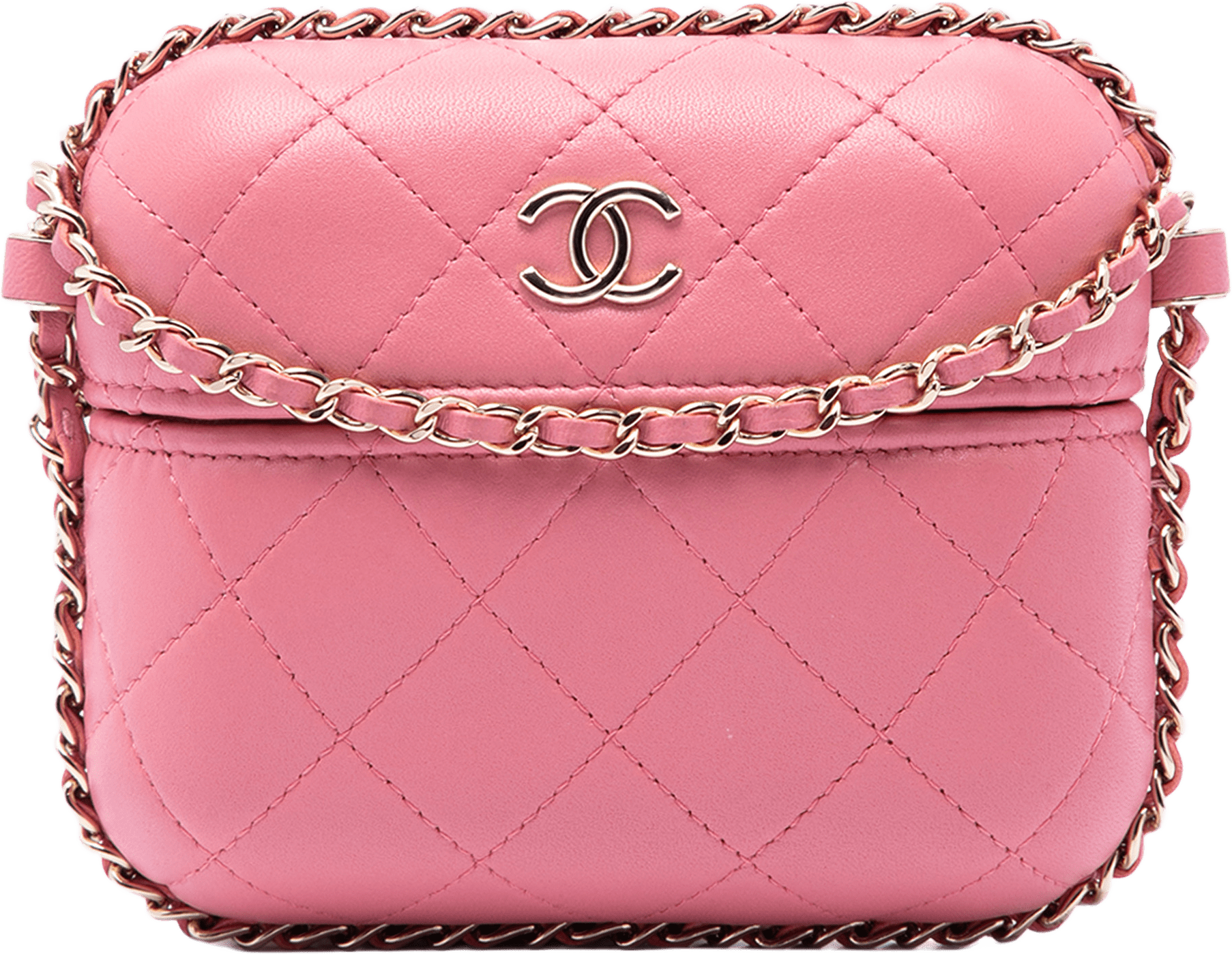 Chanel Mini Quilted Lambskin Chain Around Vanity Case, från Luxclusif, i färgen rosa.