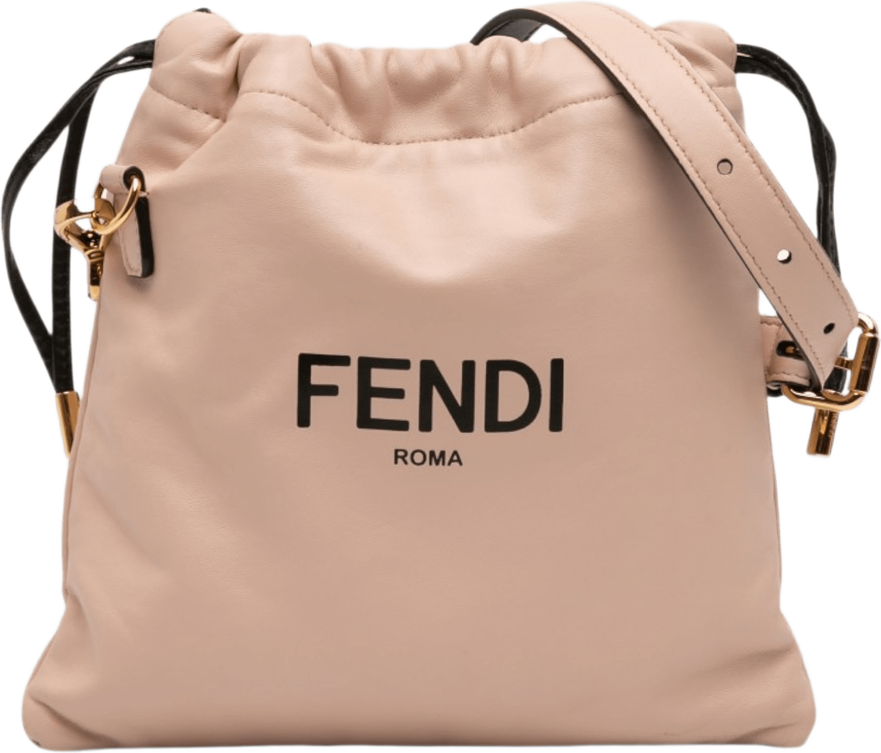 Fendi Small Calfskin Roma Drawstring Crossbody, från Luxclusif, i färgen light pink.