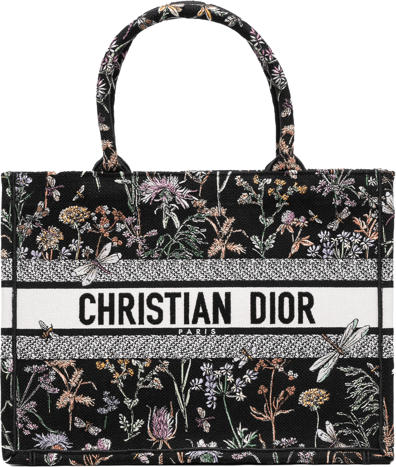 Dior Medium Embroidered Canvas Herbarium Book Tote, från Luxclusif, i färgen black.