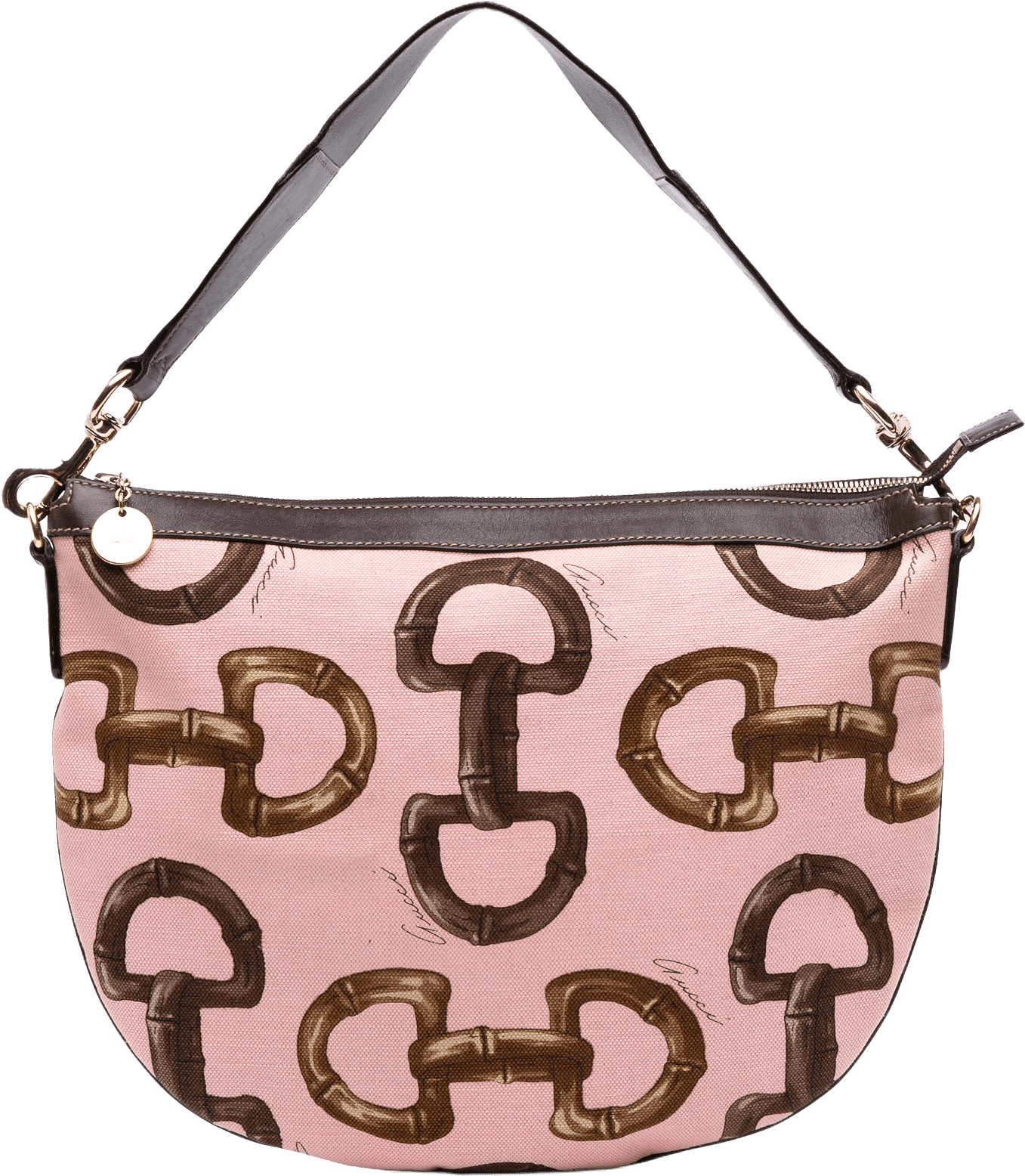 Gucci Canvas Bamboo Horsebit Print Hobo, från Luxclusif, i färgen pink.
