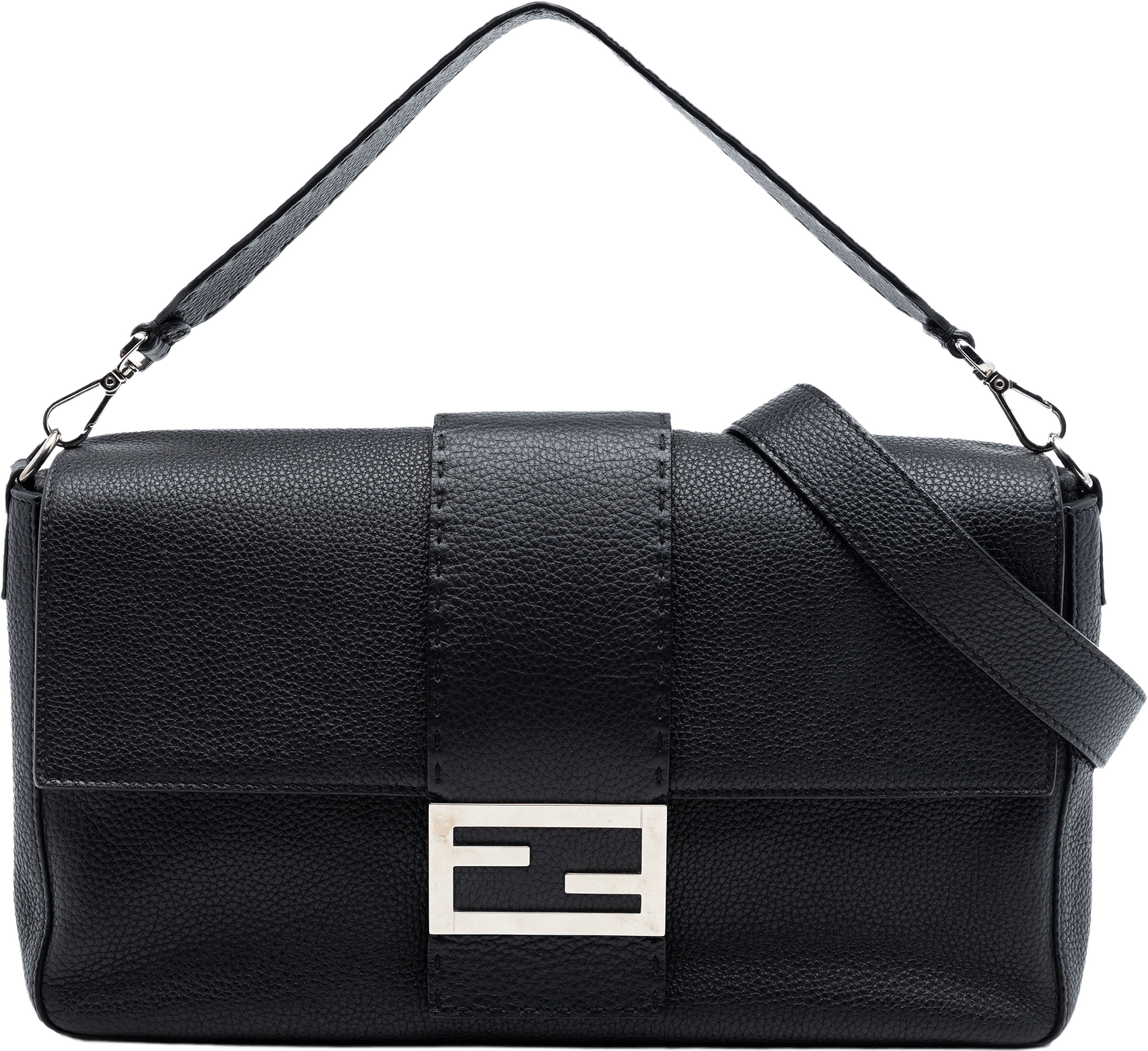 Fendi Large Leather Selleria Convertible Baguette Satchel, från Luxclusif, i färgen black.