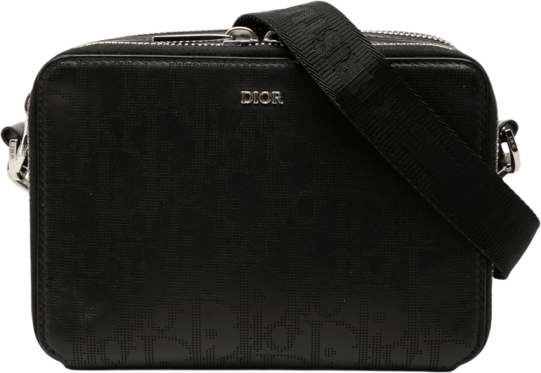 Dior Oblique Perforated Calfskin Galaxy Pouch With Strap, från Luxclusif, i färgen svart.