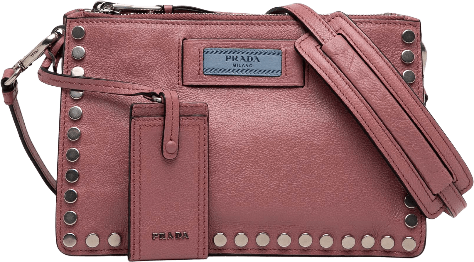 Prada Glace Calf Studded Etiquette Crossbody, från Luxclusif, i färgen blush.