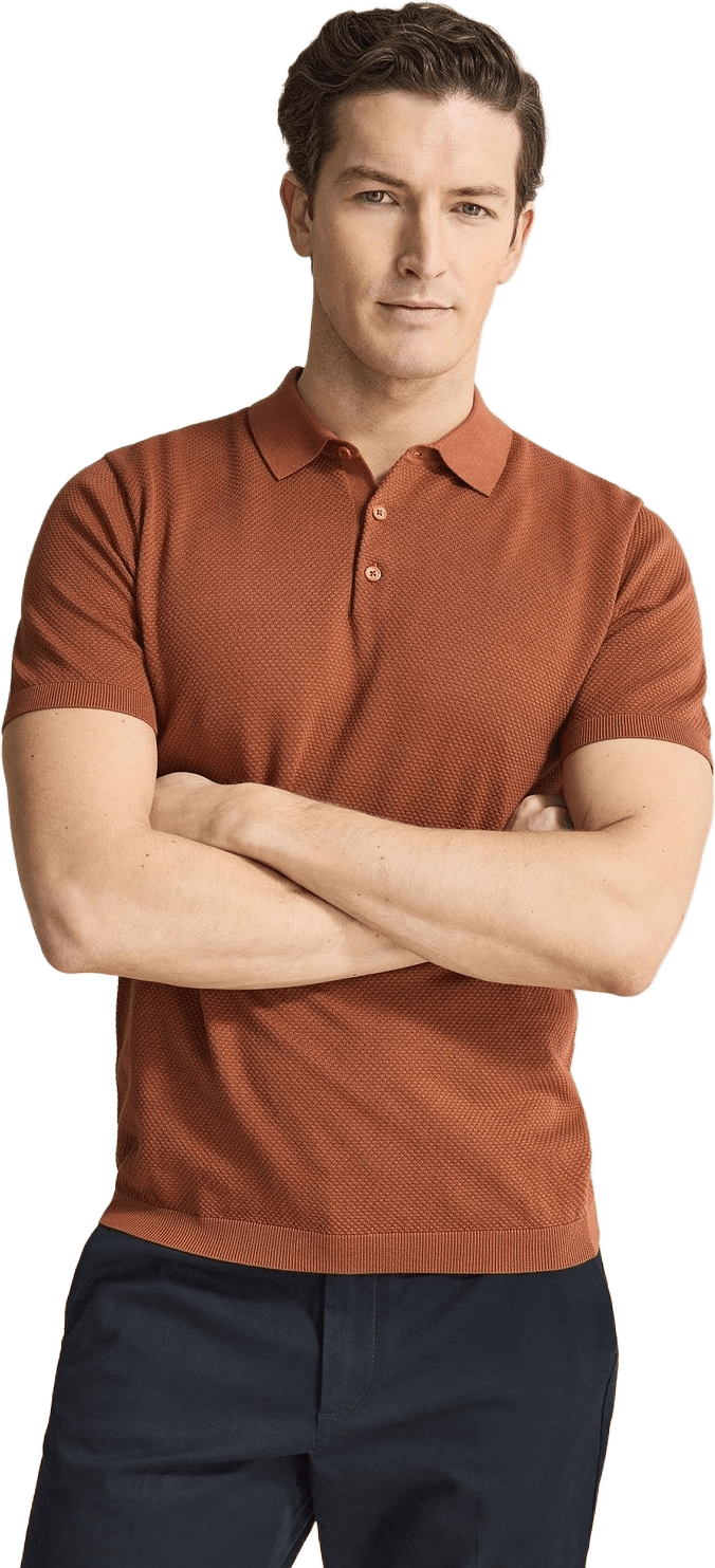 Cotton Texture Knitted Ss Polo Sweater (vincent), från John Henric, i färgen terracotta.