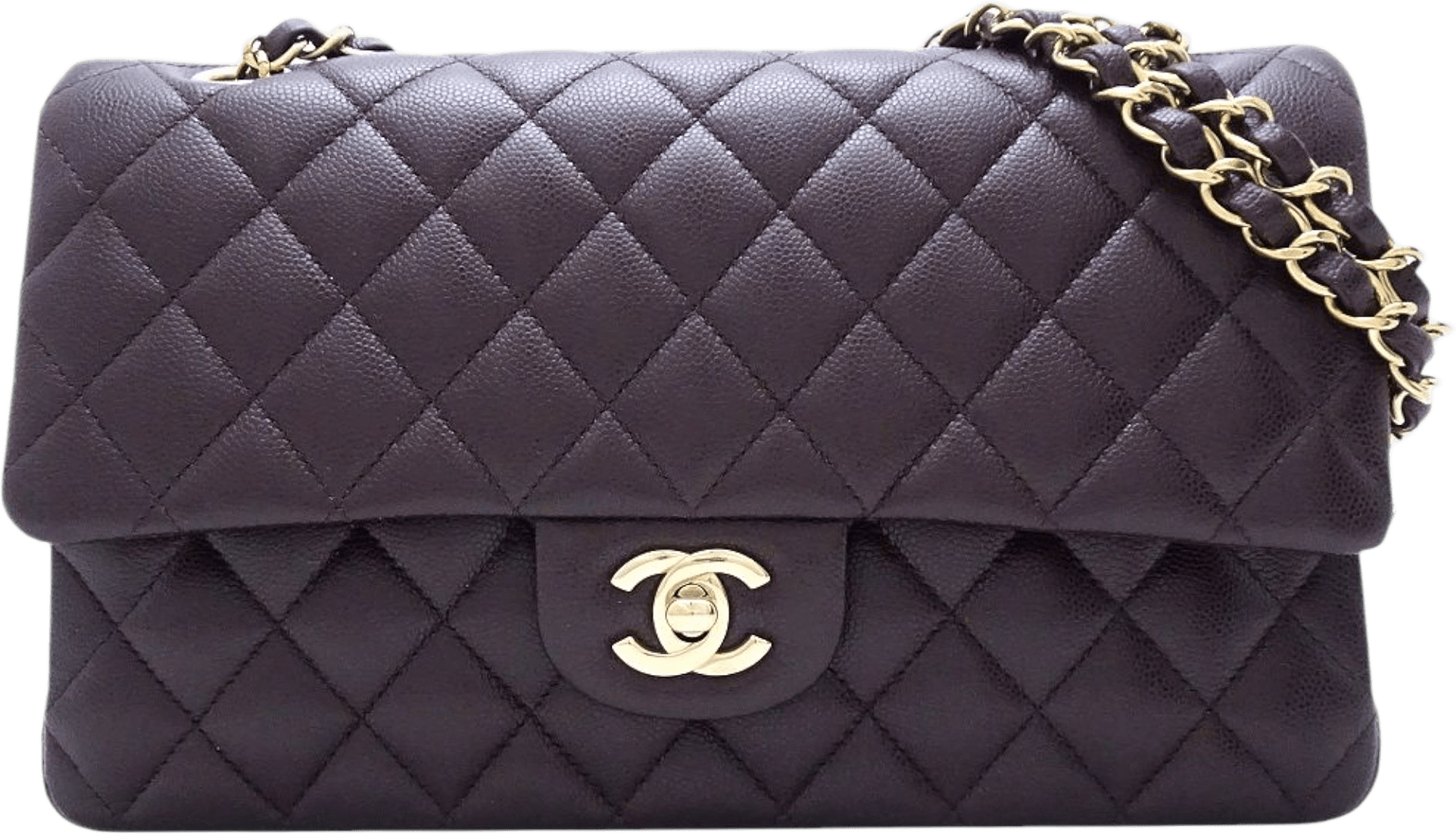 Chanel Medium Classic Caviar Double Flap, från Luxclusif, i färgen violet.