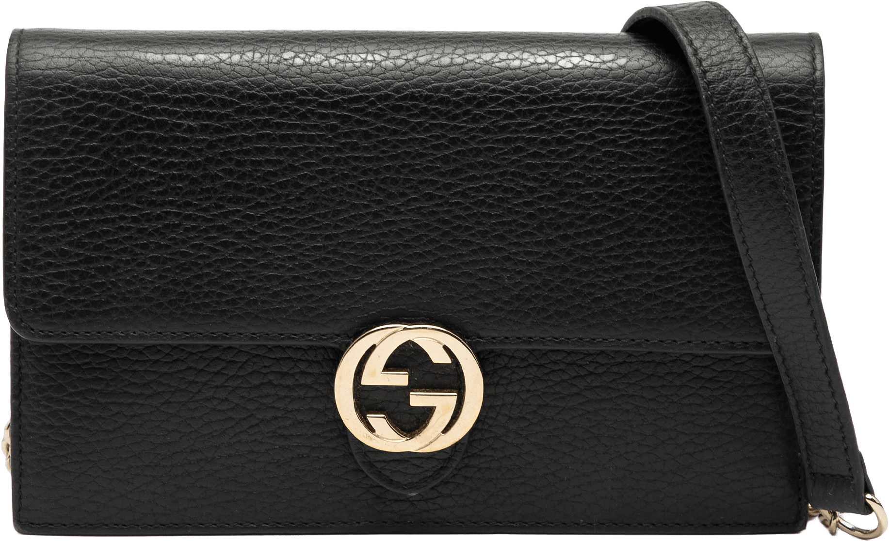 Gucci Leather Interlocking G Dollar Wallet On Chain, från Luxclusif, i färgen black.