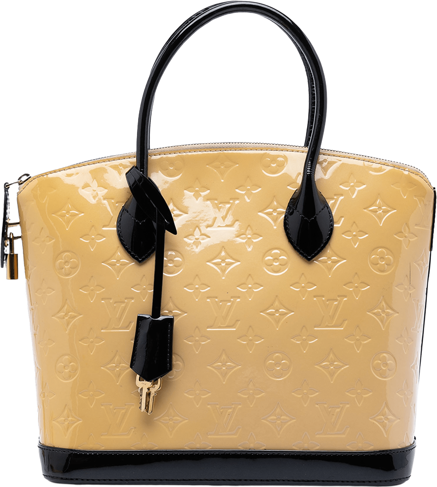 Louis Vuitton Monogram Vernis Lockit Pm, från Luxclusif, i färgen beige.
