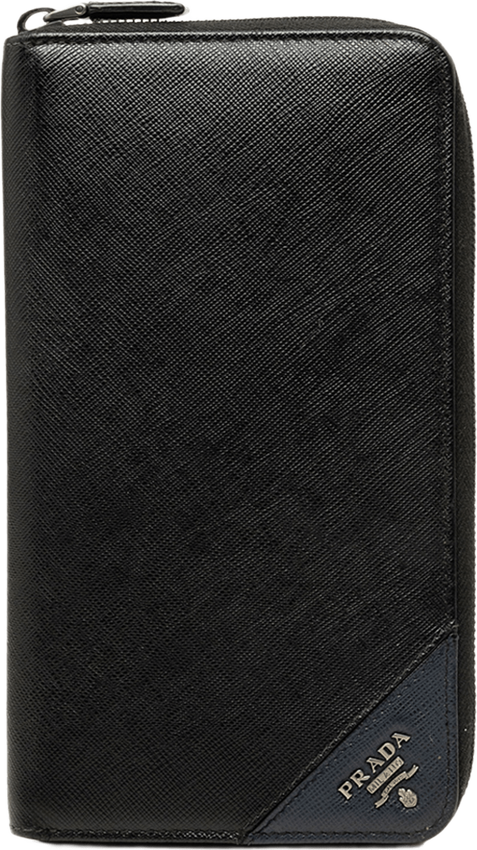 Prada Saffiano Zip Around Long Wallet, från Luxclusif, i färgen svart.