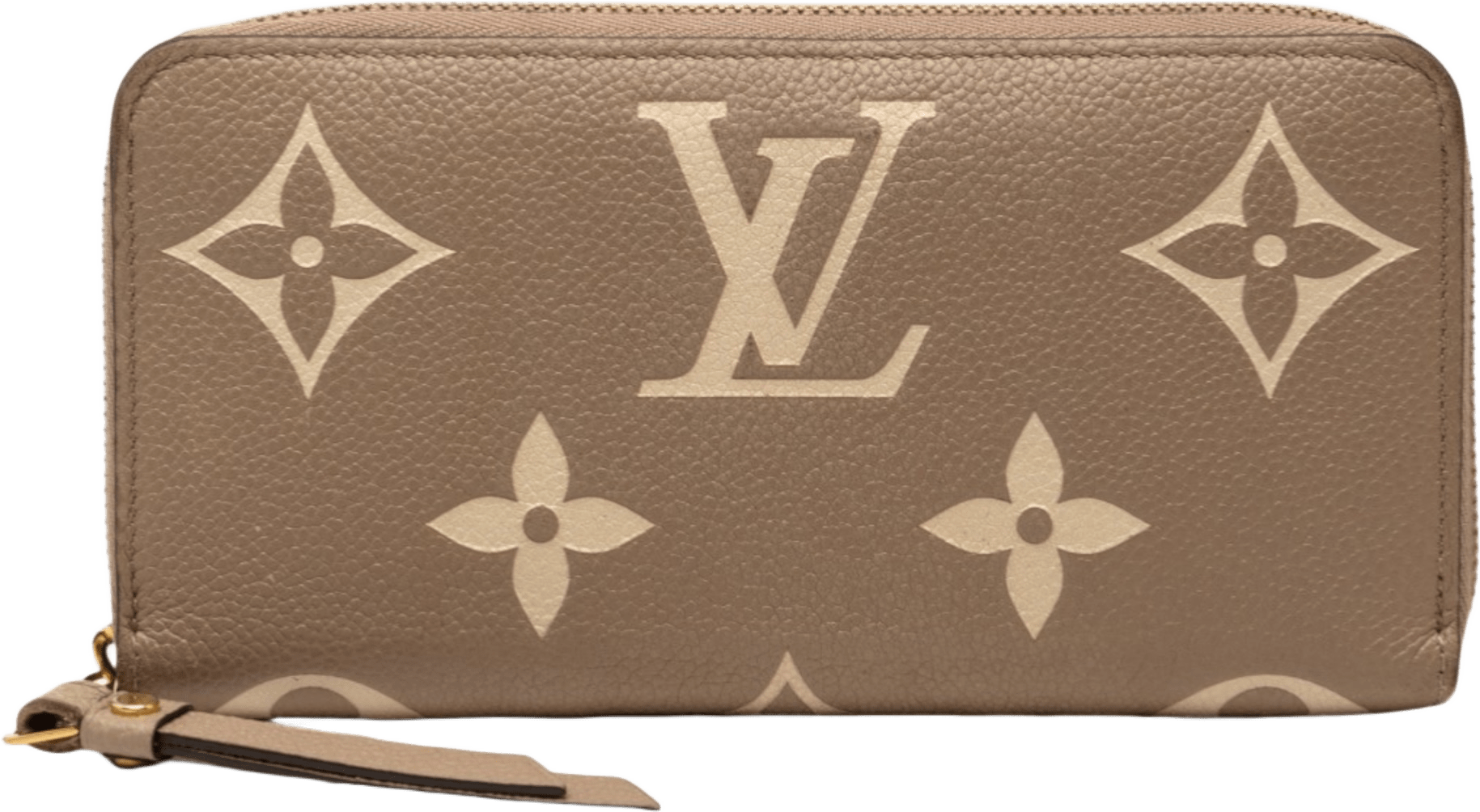Louis Vuitton Bicolor Monogram Empreinte Giant Zippy Wallet, från Luxclusif, i färgen taupe.