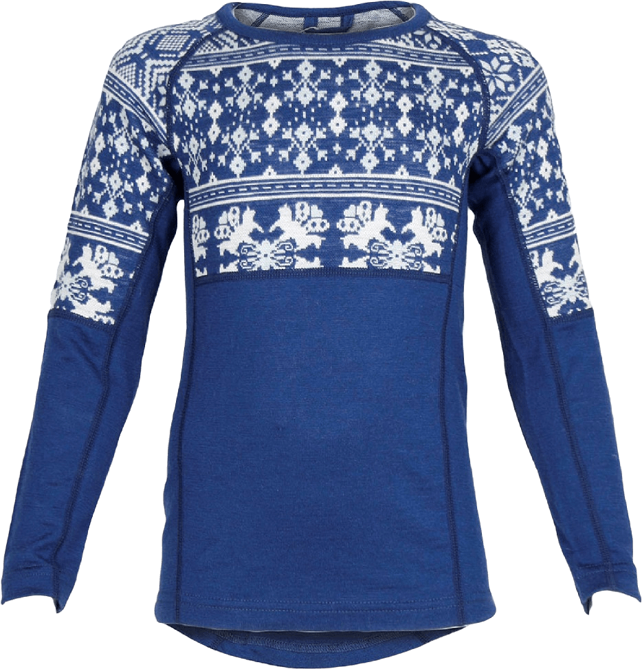 Merino Dalecarlian Top Jr, från Bagheera, i färgen navy/turquoise.