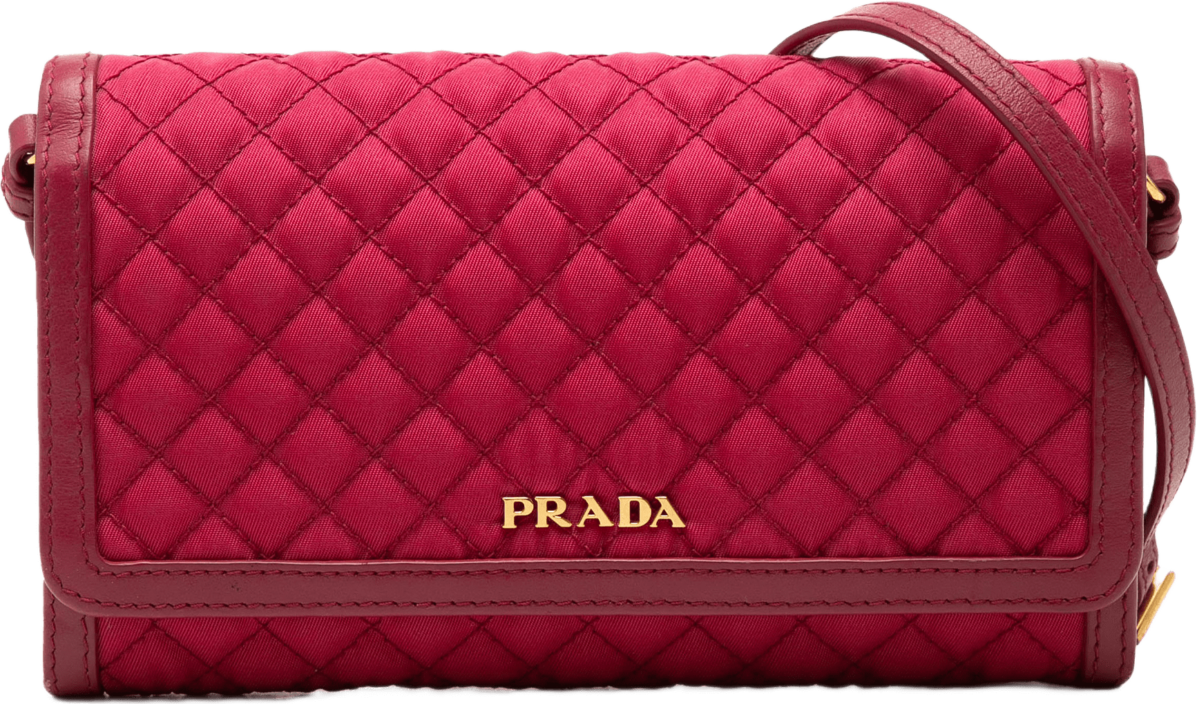 Prada Tessuto Impuntu Wallet On Strap, från Luxclusif, i färgen dark pink.