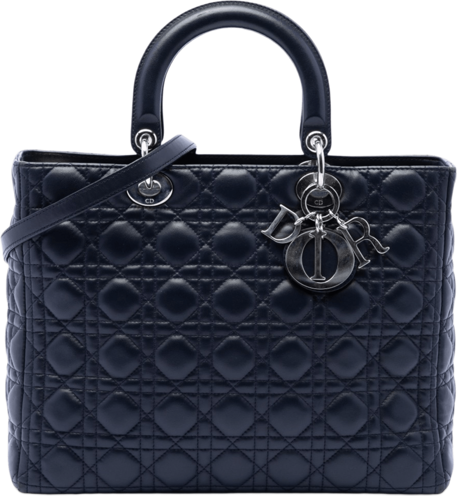 Dior Large Lambskin Cannage Lady Dior, från Luxclusif, i färgen navy.