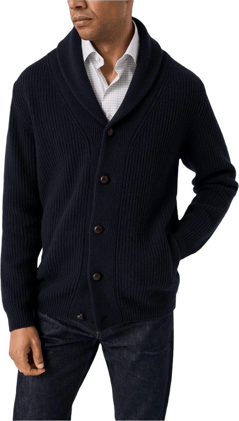 Stickad Cardigan Med Shawl-krage, från Eton, i färgen navy blue.